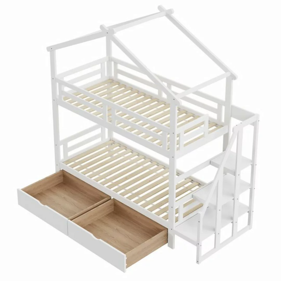 Gotagee Kinderbett Etagenbett 90x200cm Treppe Massivholz Etagenbettgestell günstig online kaufen