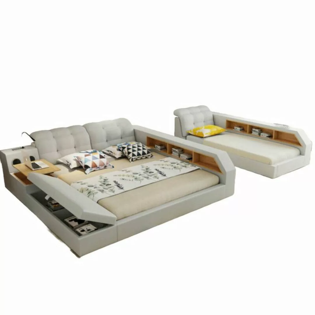 JVmoebel Bett Design Leder Betten Hotel Doppel Ablage Regal 180x200 Multifu günstig online kaufen