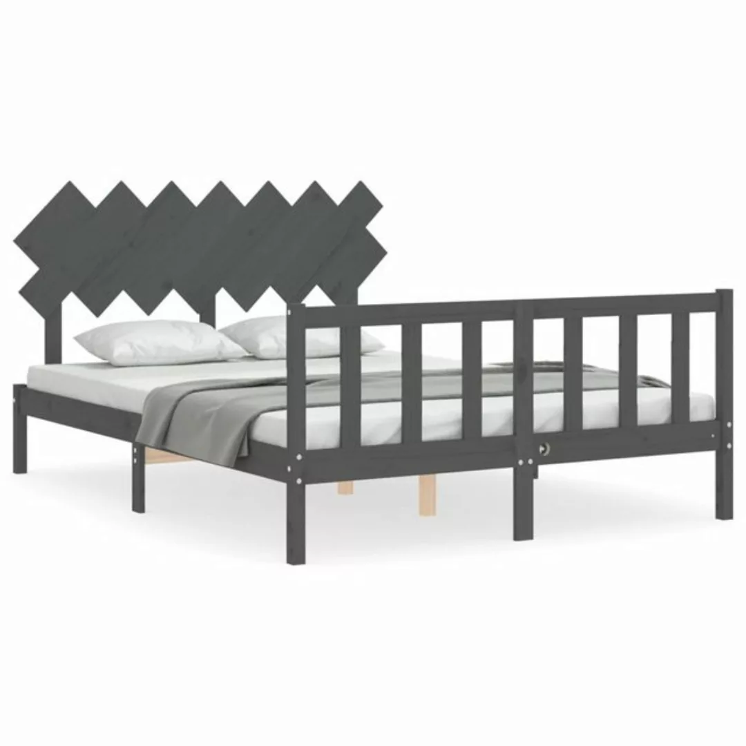 vidaXL Bett Massivholzbett mit Kopfteil Grau günstig online kaufen