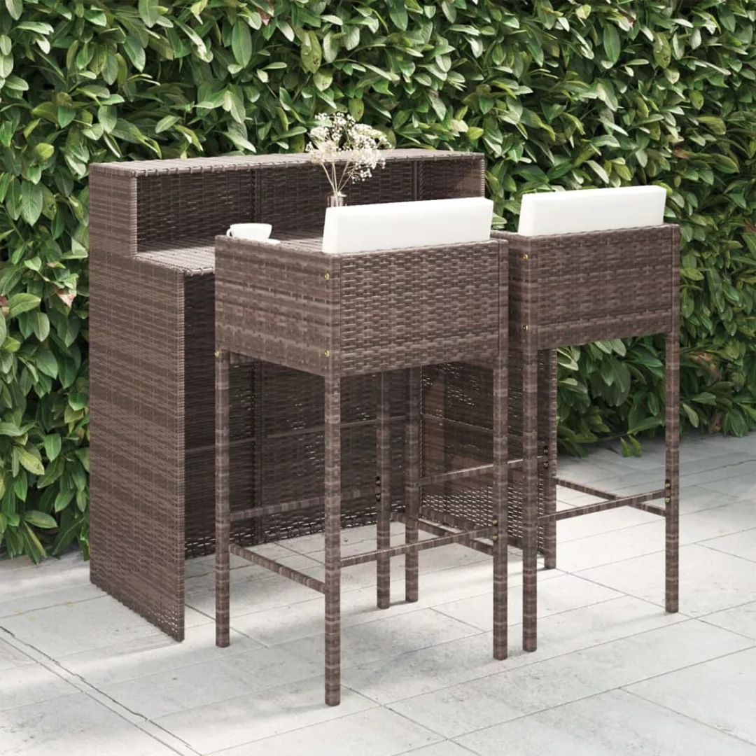 3-tlg. Gartenbar-set Mit Kissen Poly Rattan Braun günstig online kaufen