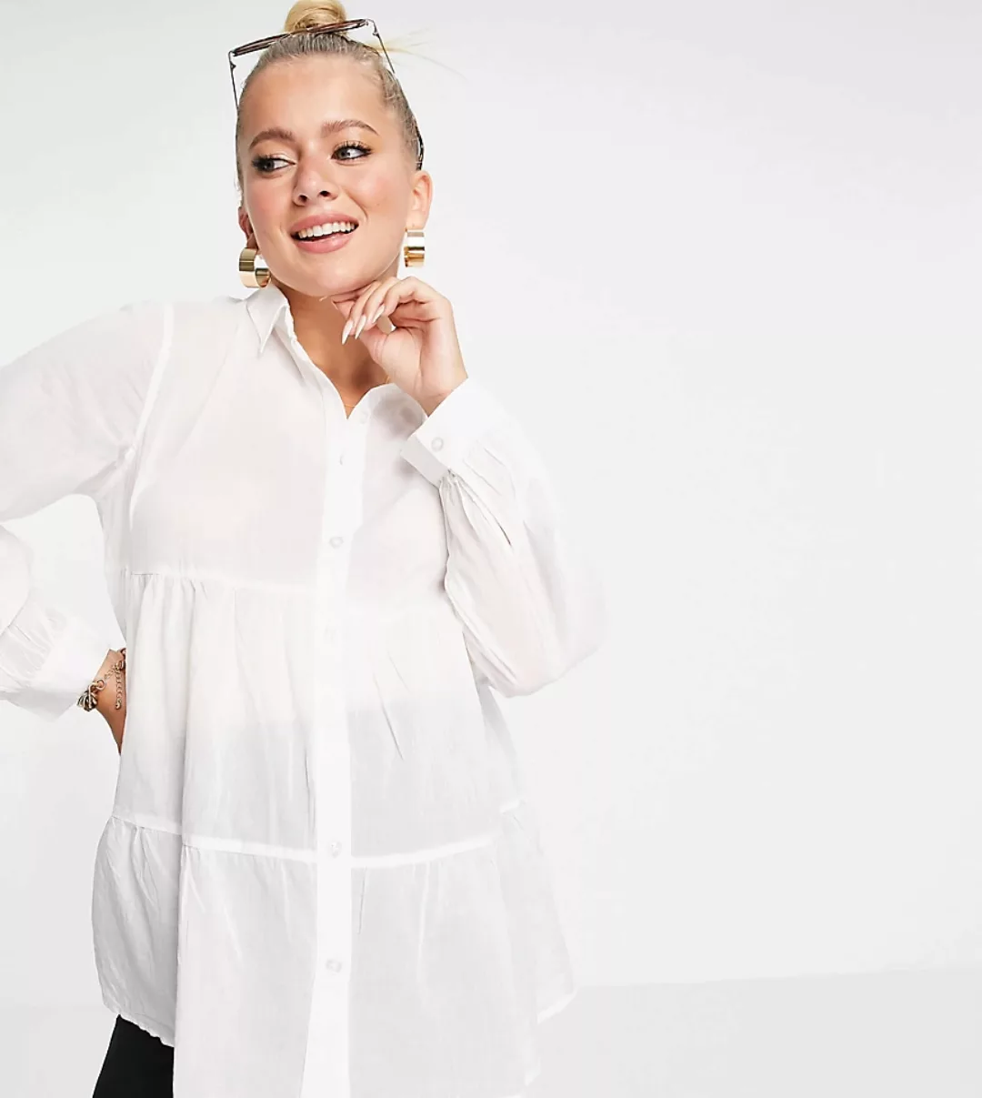 New Look Maternity – Hemd mit Knopfleiste und gestuftem Saum in Weiß günstig online kaufen