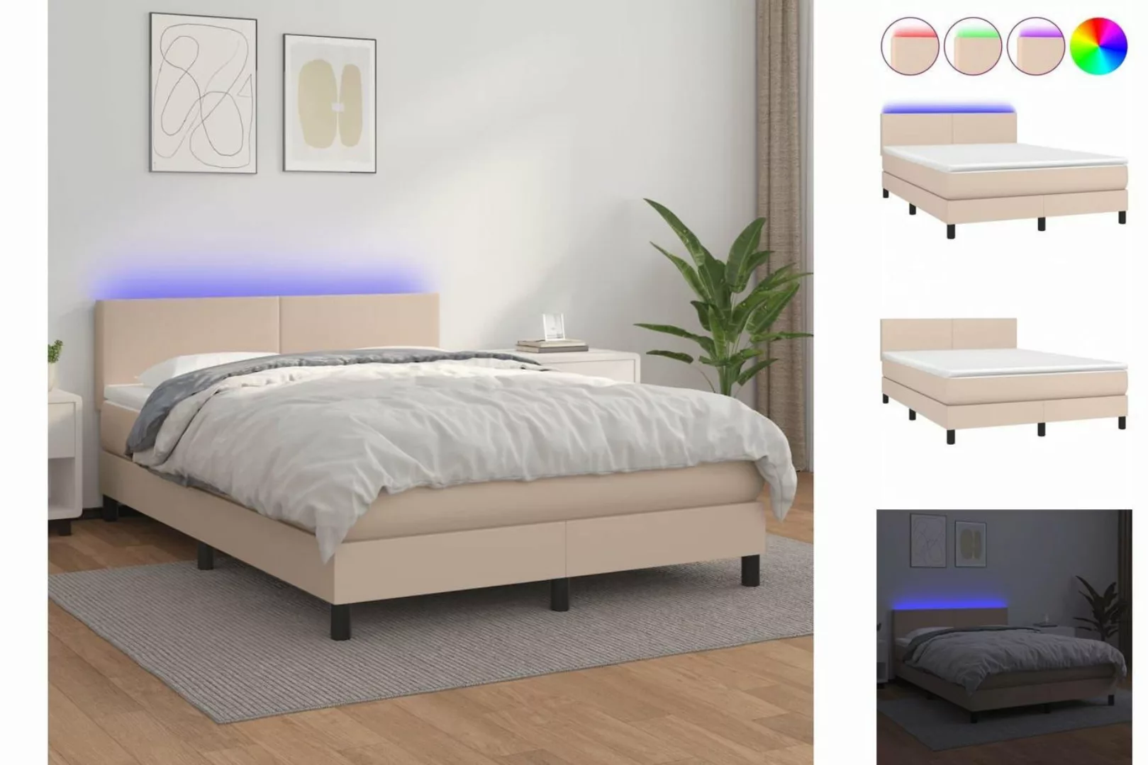 vidaXL Bettgestell Boxspringbett mit Matratze LED Cappuccino-Braun 140x190c günstig online kaufen