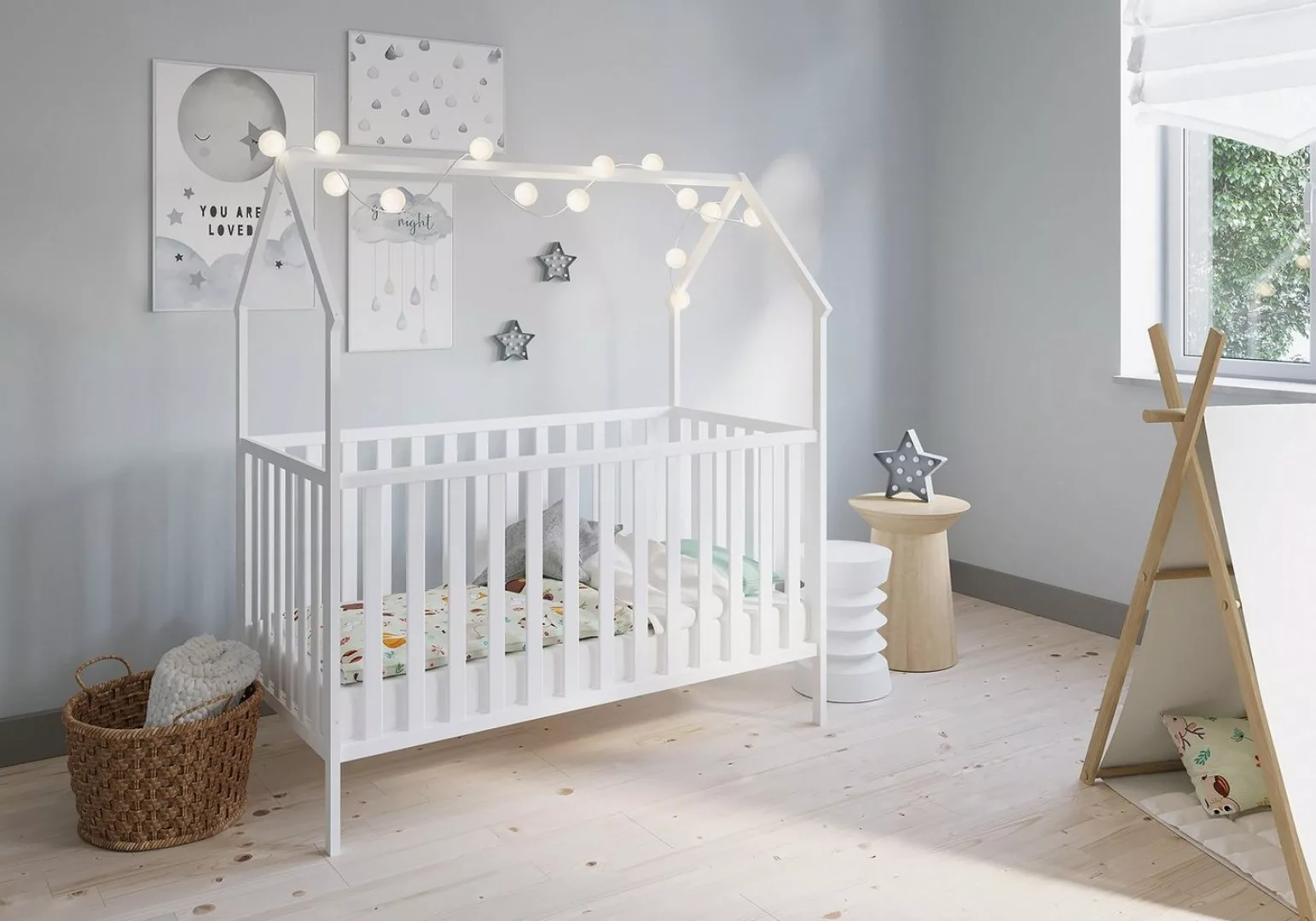 FabiMax Kinderbett Hausbett Schlafmütze, Kiefer massiv, Gitterbett, Babybet günstig online kaufen