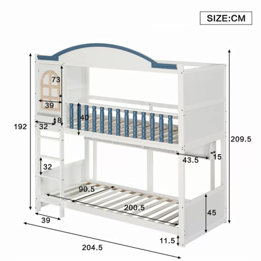 Flieks Etagenbett, Kinderbett Tür-Offnen-Design 90x200cm mit Leiter und Off günstig online kaufen