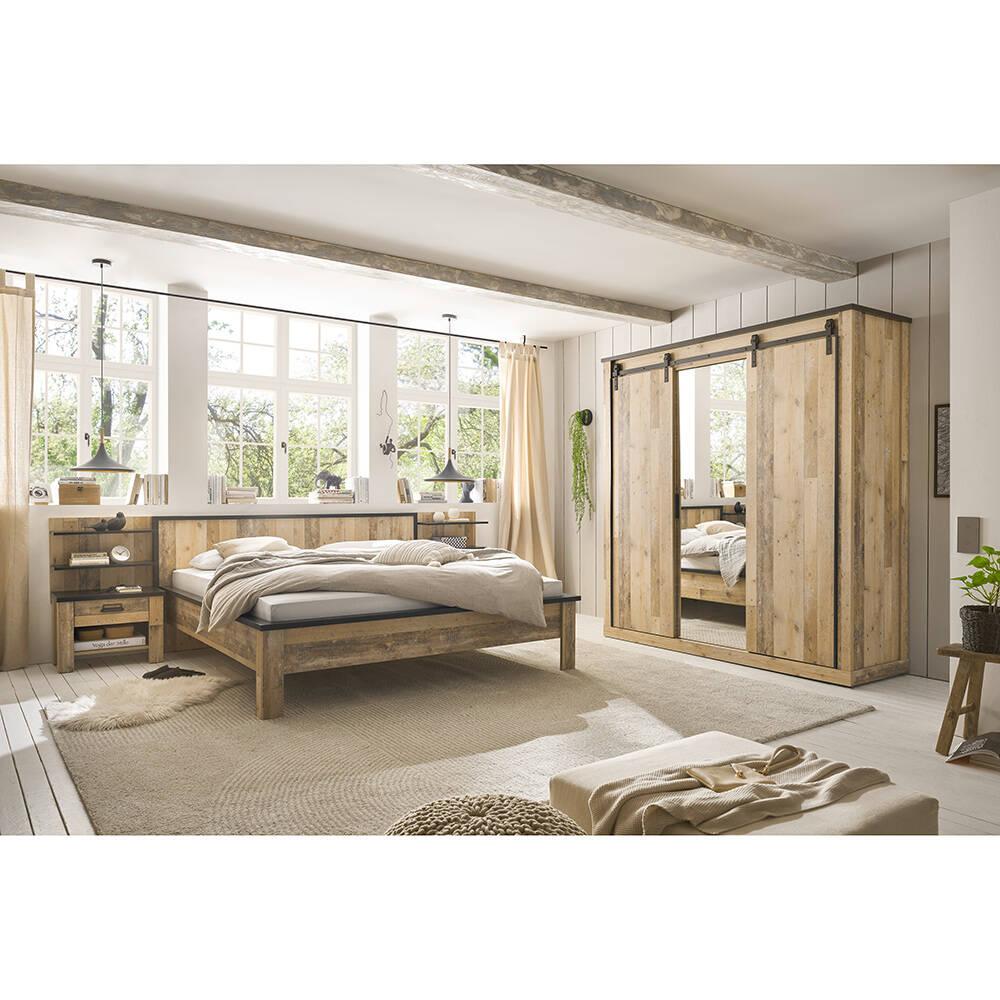 Schlafzimmer Set 6-teilig Bett 180x200cm in Old Style hell mit anthrazit SH günstig online kaufen