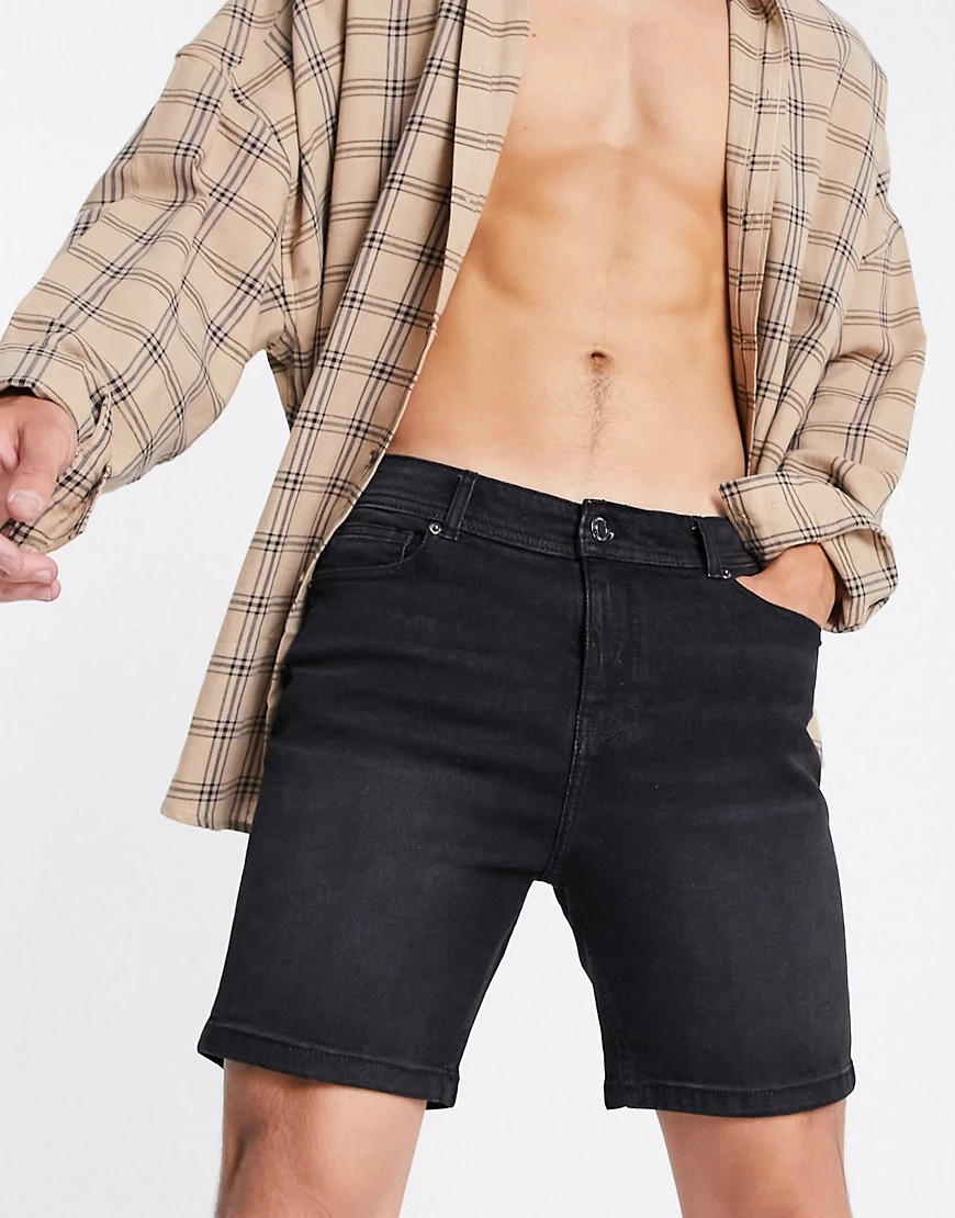 Don't Think Twice – Schmal geschnittene Jeansshorts in verwaschenem Schwarz günstig online kaufen