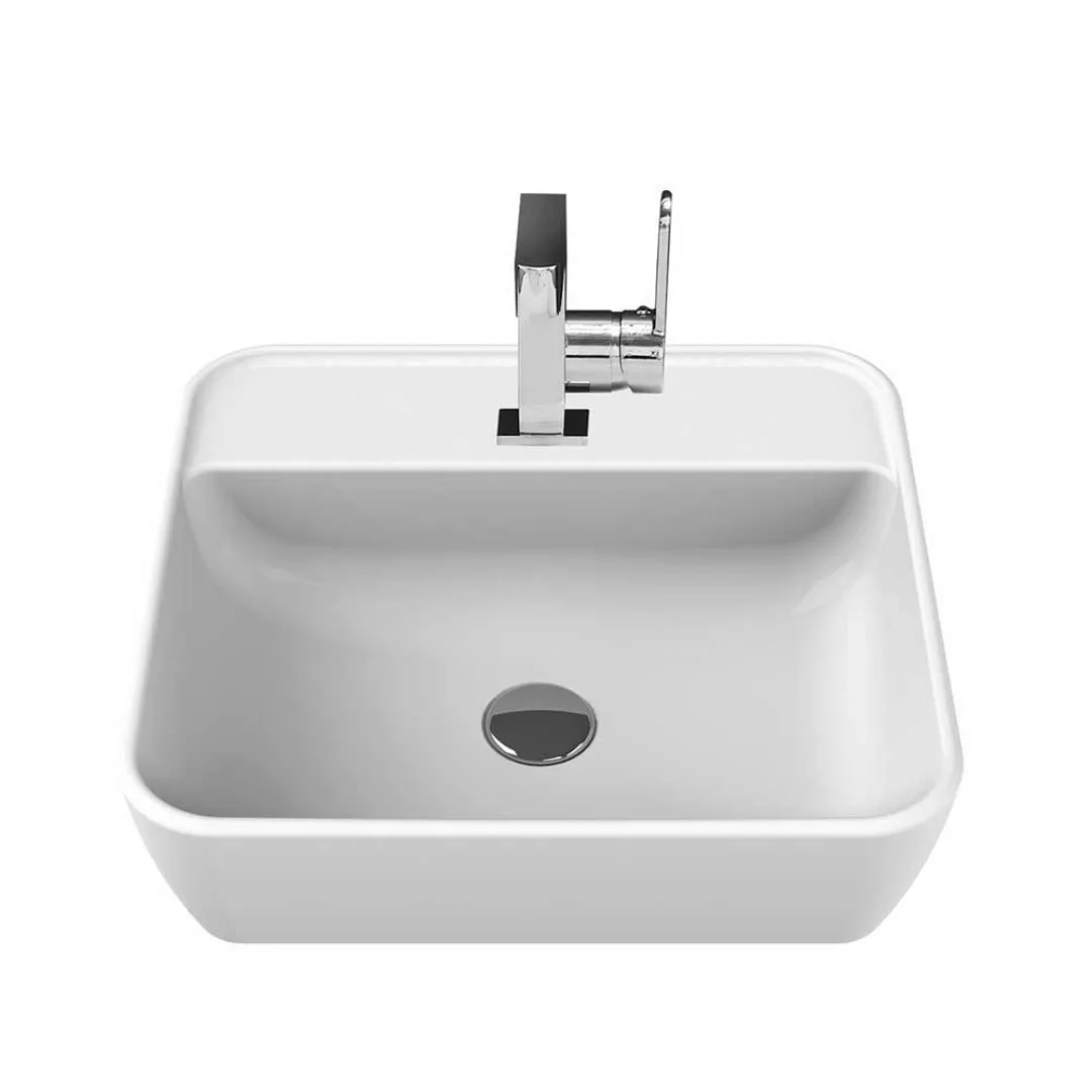 Schubladen Waschbeckenschrank in Weiß und Wildeiche Dekor Becken rechts günstig online kaufen