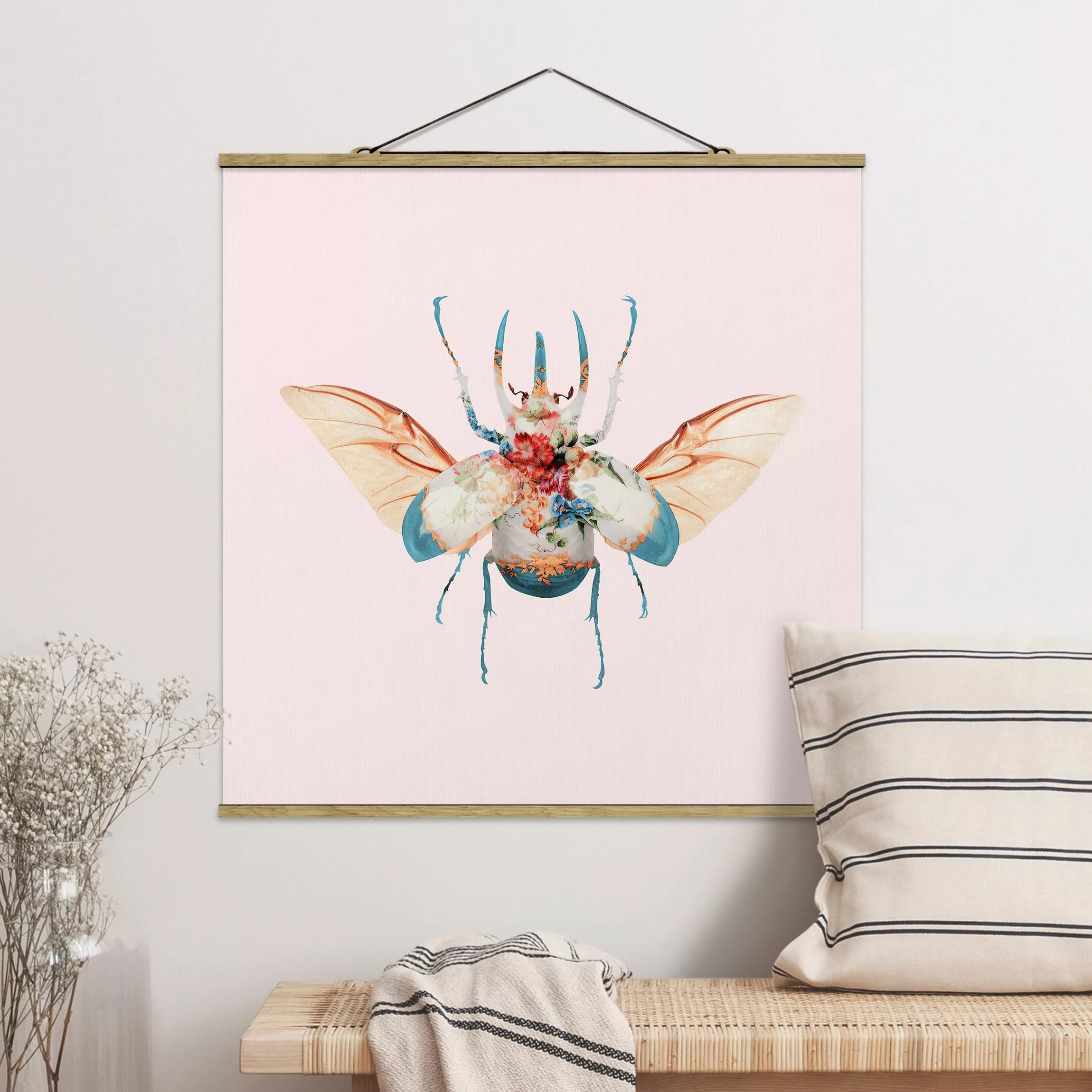 Stoffbild Tiere mit Posterleisten - Quadrat Vintage Käfer günstig online kaufen
