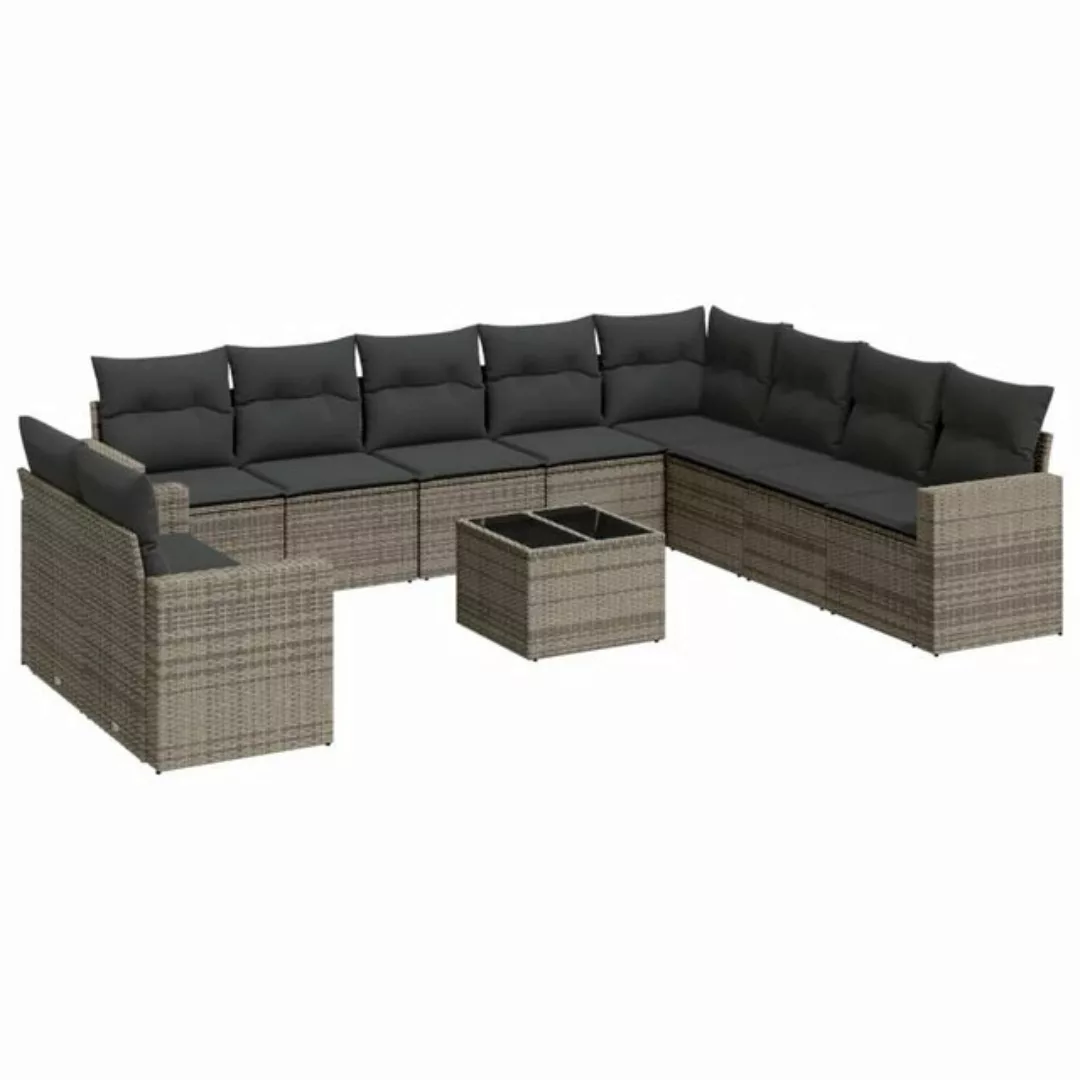 vidaXL Sofaelement 11-tlg. Garten-Sofagarnitur mit Kissen Grau Poly Rattan günstig online kaufen