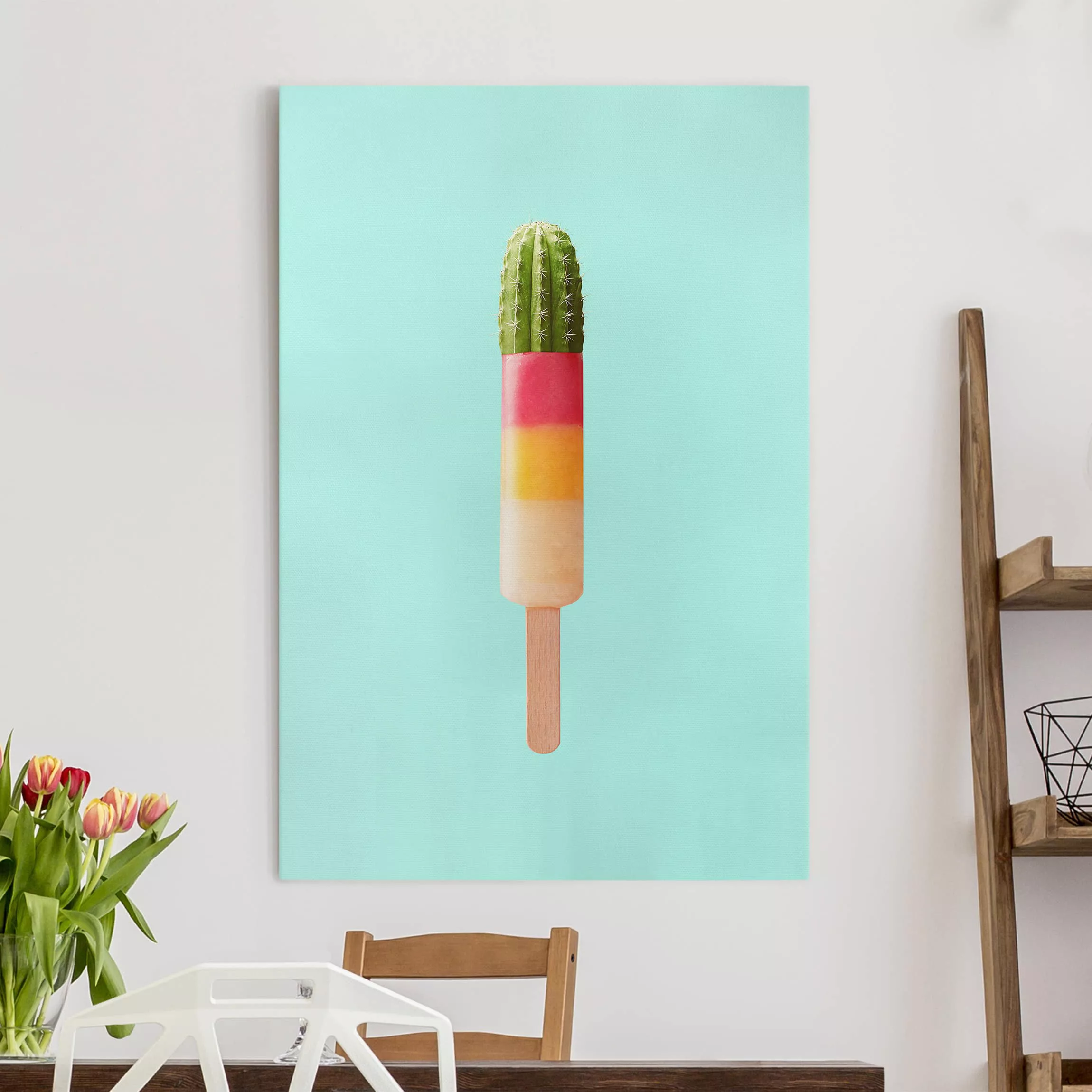 Leinwandbild - Hochformat Eis mit Kaktus günstig online kaufen