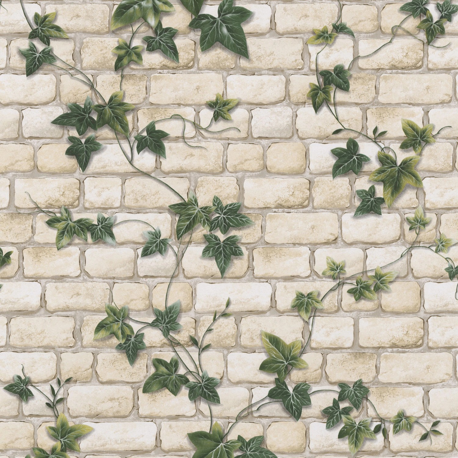 Bricoflor Steinwand Tapete mit Efeu Vintage Mauertapete in Creme und Grün a günstig online kaufen