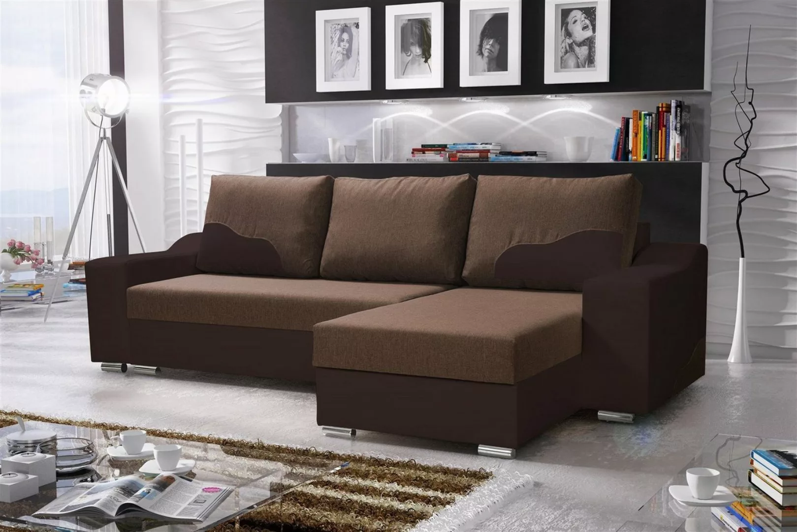 Fun Möbel Ecksofa Ecksofa Designersofa COLLIN mit Ottomane, 2 x Bettkasten günstig online kaufen