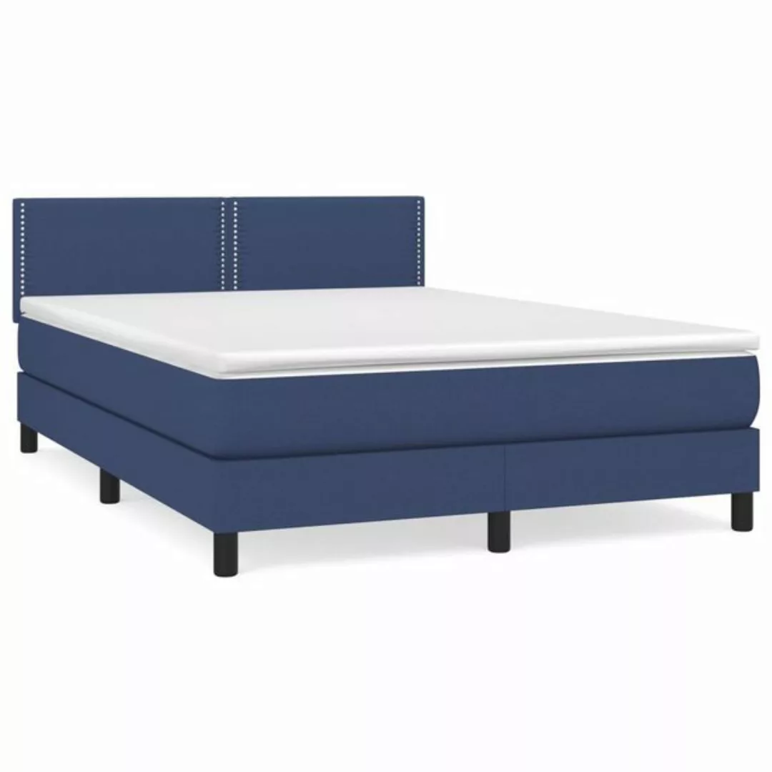 vidaXL Bettgestell Boxspringbett mit Matratze Blau 140x200 cm Stoff Bett Be günstig online kaufen