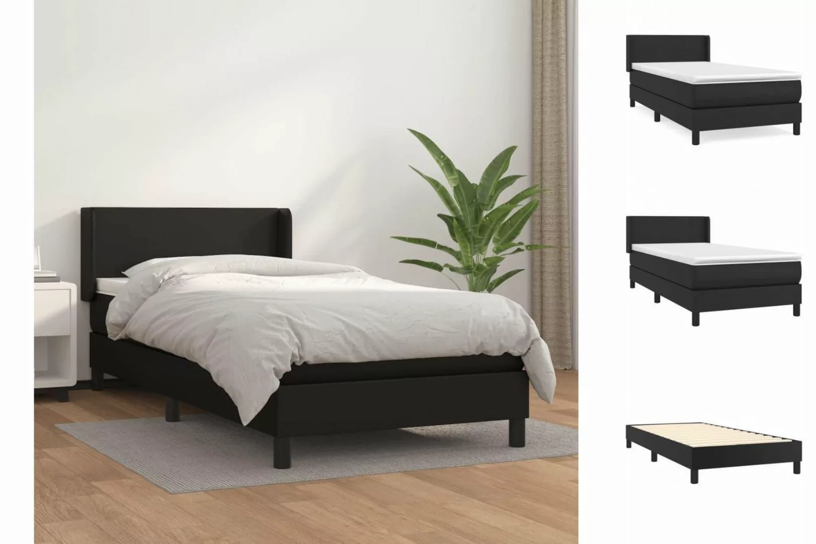 vidaXL Boxspringbett Boxspringbett mit Matratze Schwarz 100x200 cm Kunstled günstig online kaufen