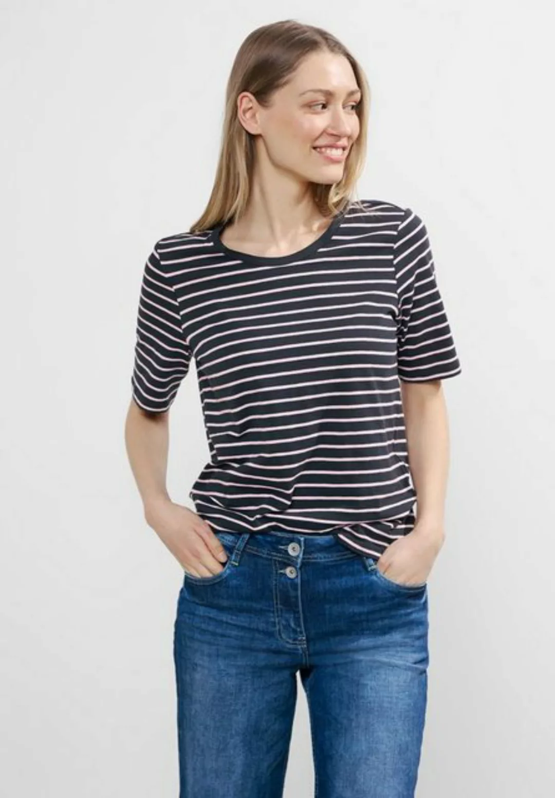 Cecil T-Shirt Cecil Flammgarn Streifenshirt in Tender Rose (1-tlg) Nicht Vo günstig online kaufen