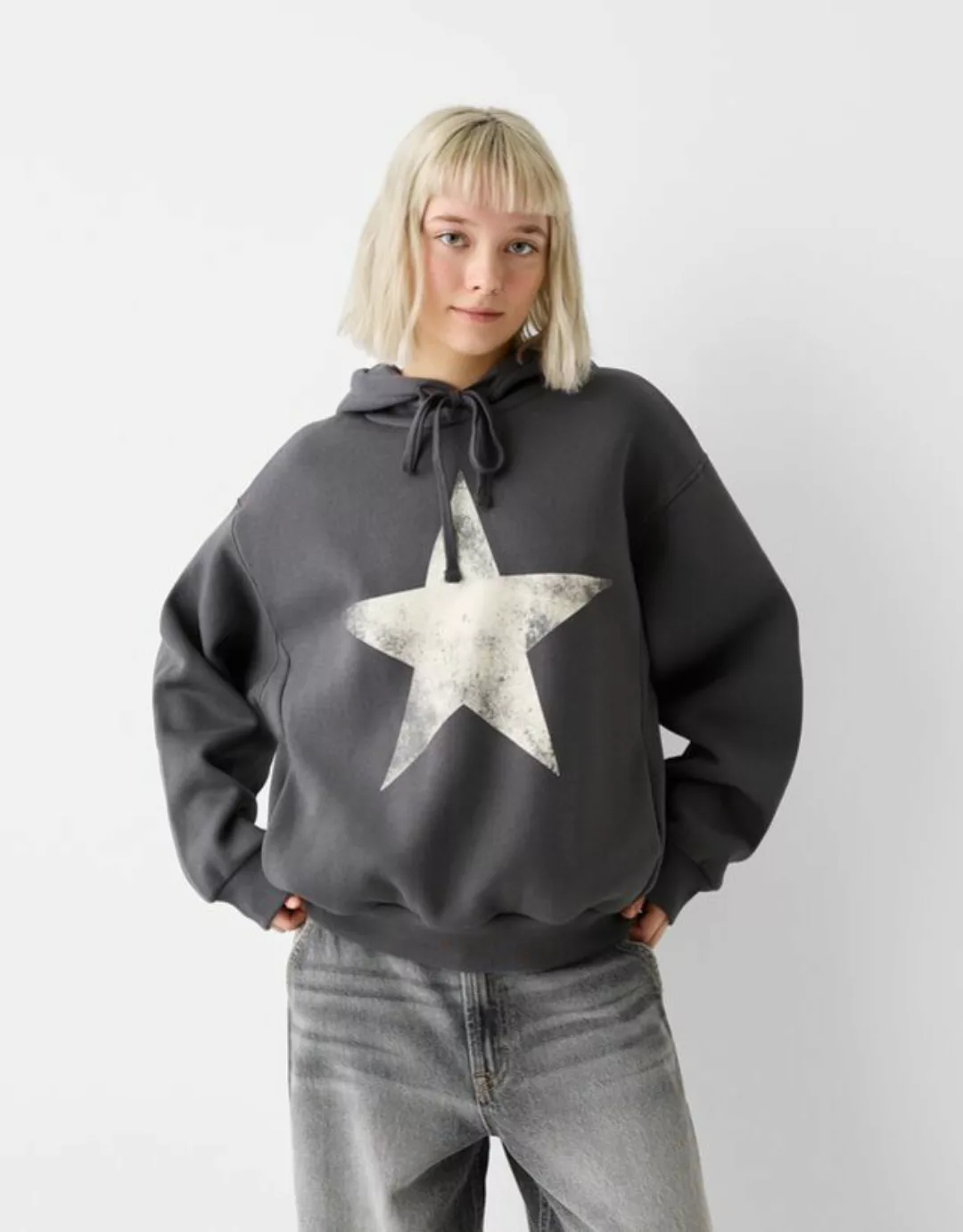 Bershka Hoodie Mit Print Bskteen Xs Grau günstig online kaufen