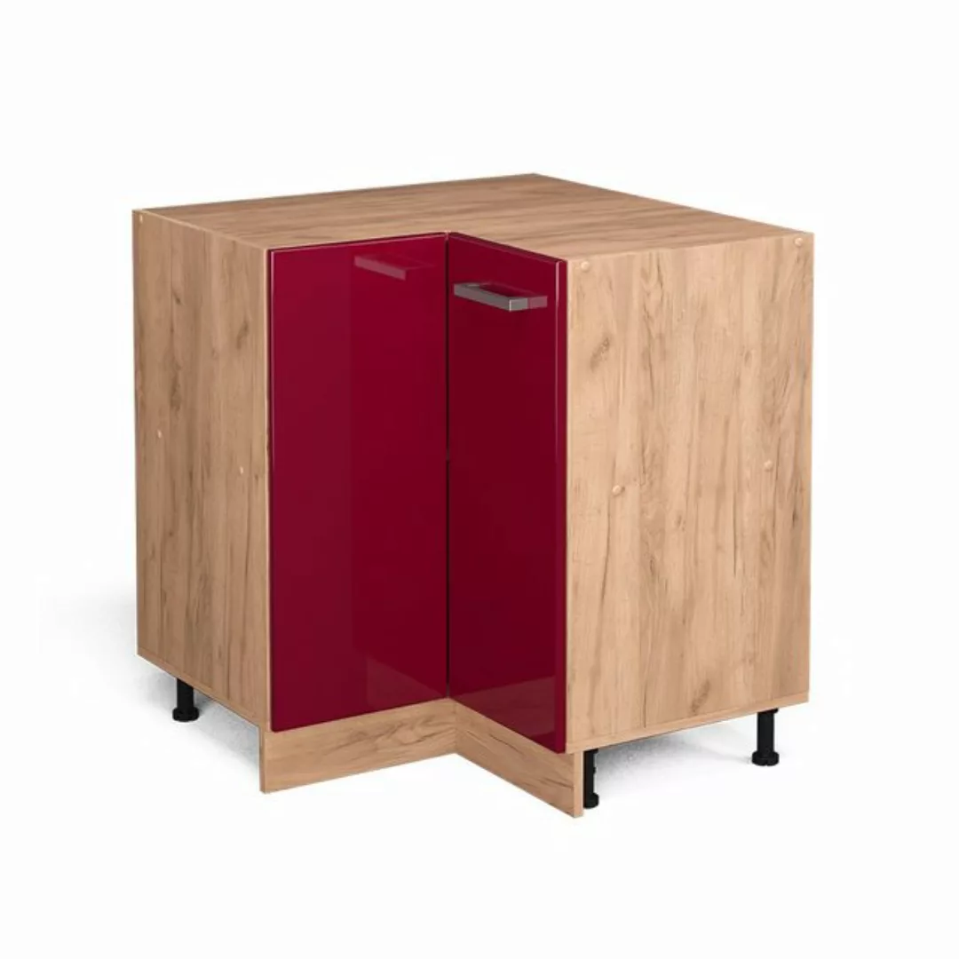 Vicco Eckunterschrank R-Line, Bordeaux Hochglanz/Goldkraft Eiche, 75.6 cm, günstig online kaufen