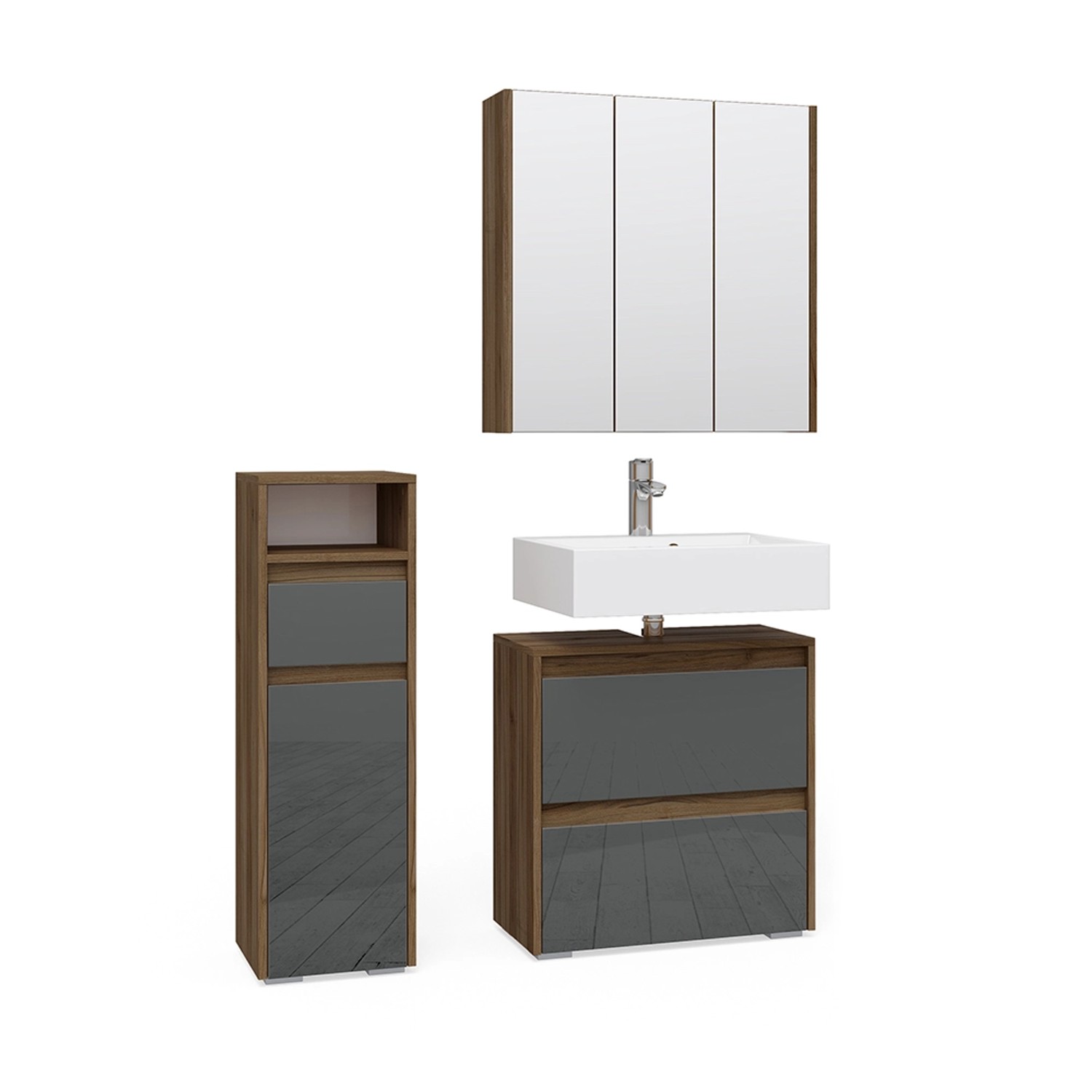 Vicco Badmöbel-Set Majest, Anthrazit/Nussbaum, 3 Teile, günstig online kaufen