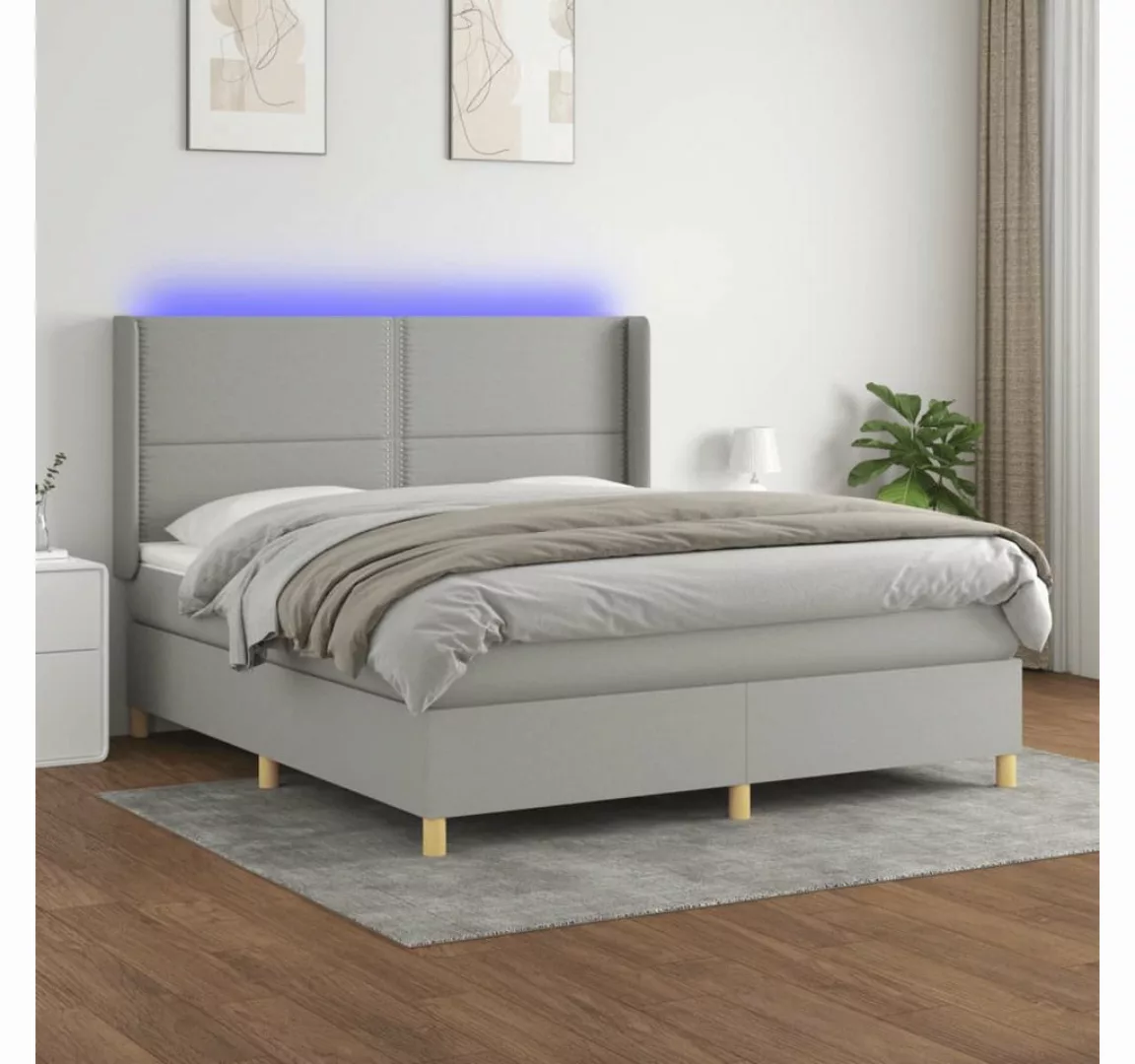 vidaXL Boxspringbett Boxspringbett mit Matratze LED Hellgrau 160x200 cm Sto günstig online kaufen