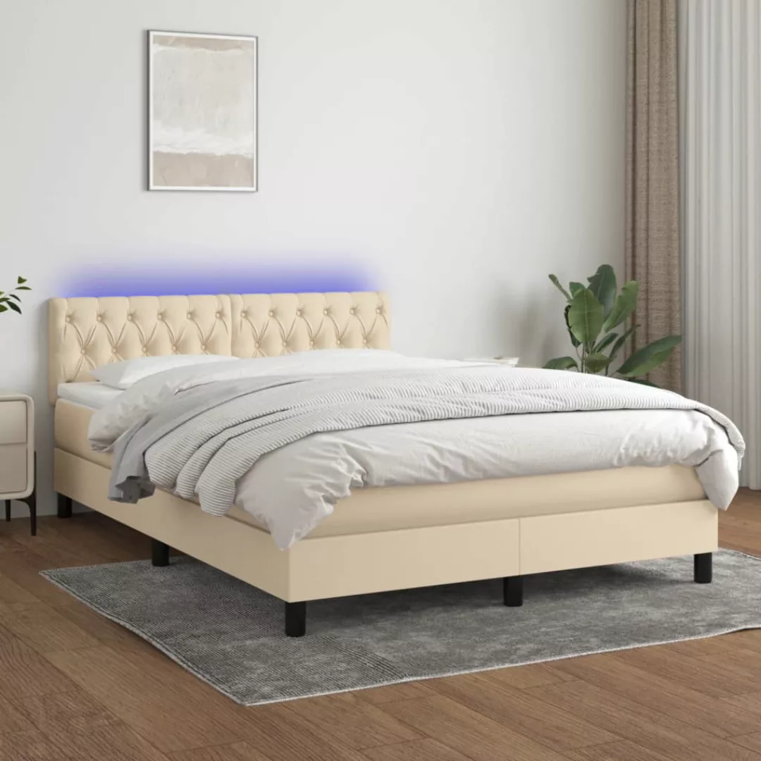 vidaXL Bettgestell Boxspringbett mit Matratze LED Creme 140x200 cm Stoff Be günstig online kaufen