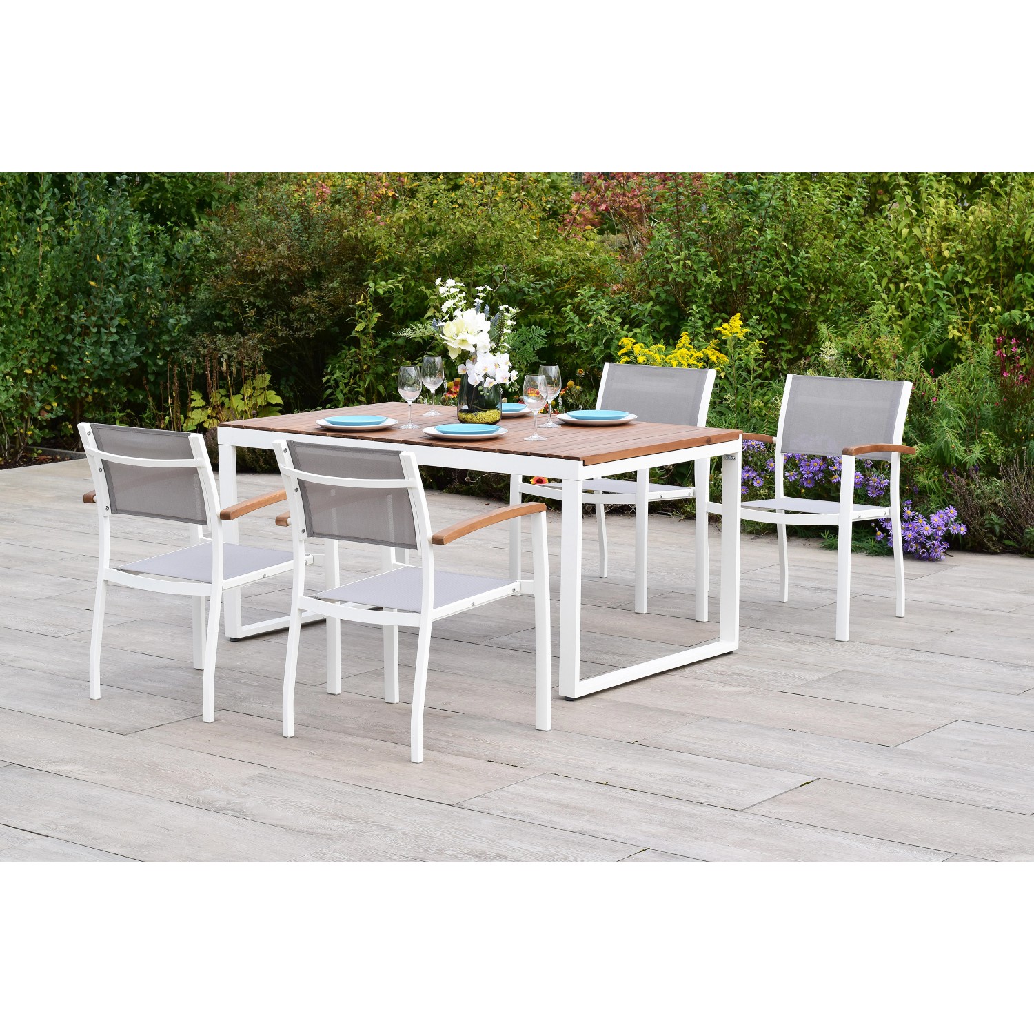 Merxx Naxos Set 5-tlg. 4 Stapelsessel Tisch Ausziehbar 150 (200) x 90 cm We günstig online kaufen