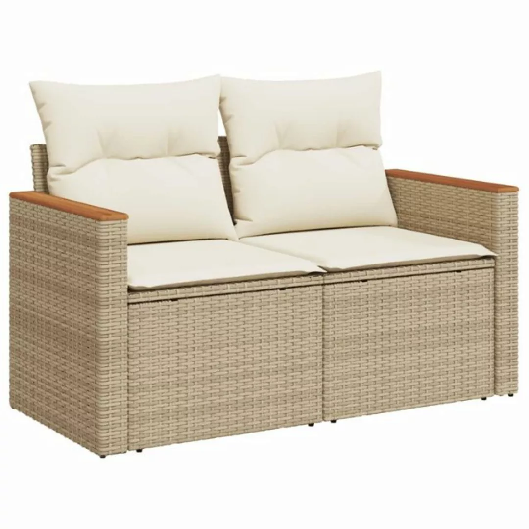 vidaXL Loungesofa Gartensofa mit Kissen 2-Sitzer Beige Poly Rattan günstig online kaufen