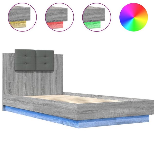 vidaXL Bett Bettgestell mit Kopfteil und LED-Leuchten Grau Sonoma 75x190 cm günstig online kaufen