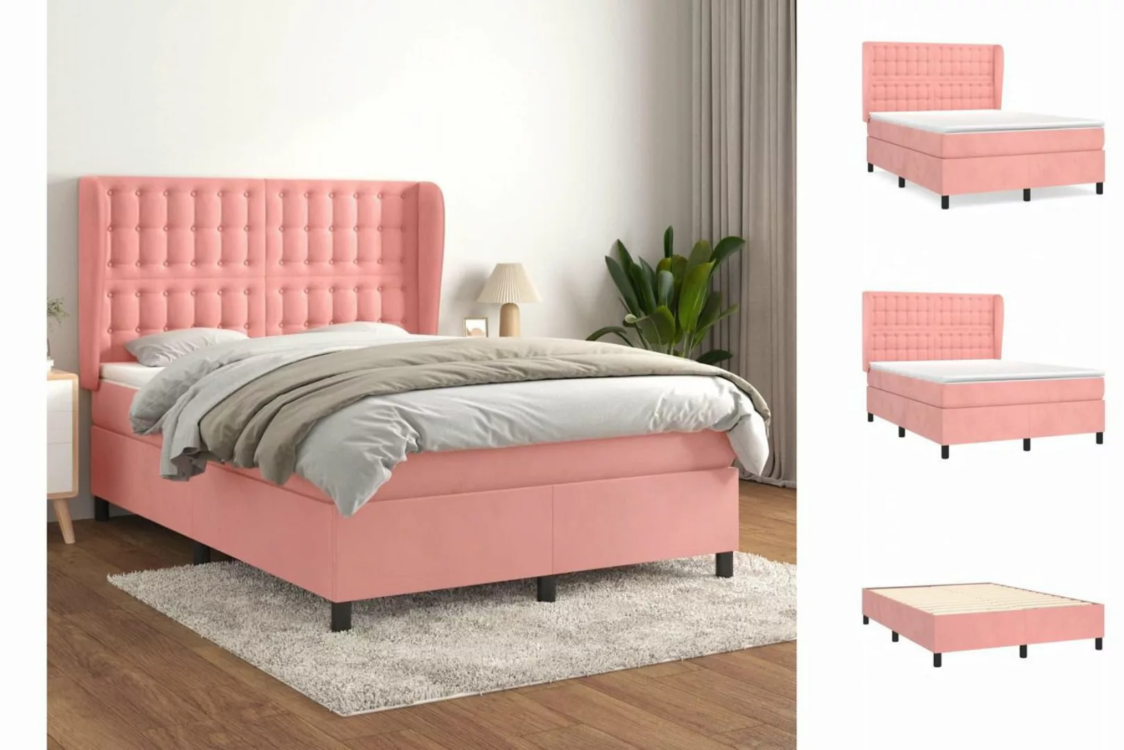 vidaXL Boxspringbett Boxspringbett mit Matratze Rosa 140x190 cm Samt Bett B günstig online kaufen