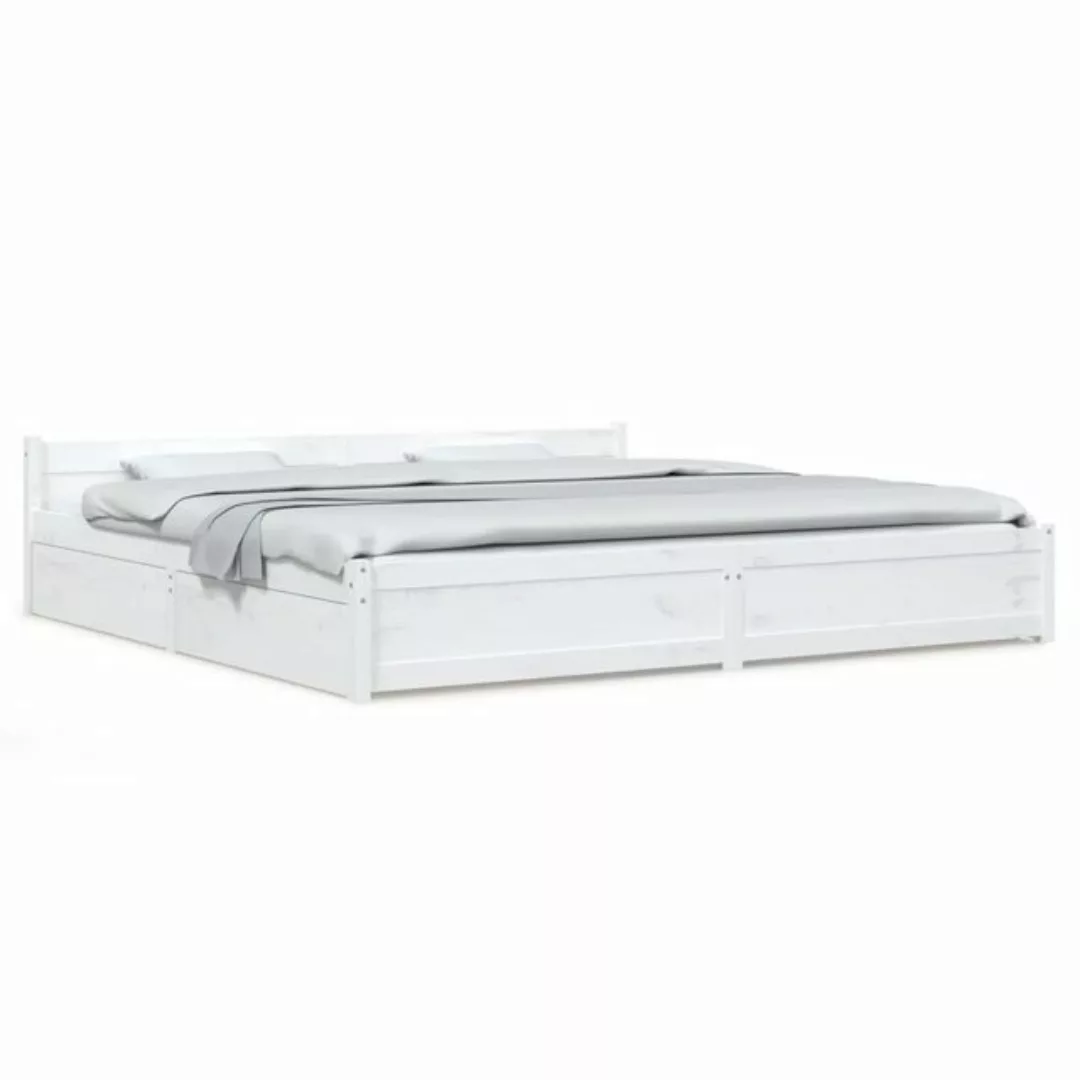 vidaXL Bettgestell Bett mit Schubladen Weiß 200x200 cm Bettgestell Bettrahm günstig online kaufen
