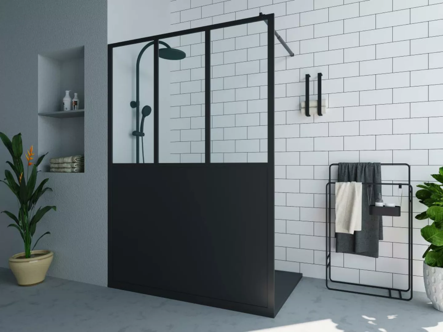 Duschtrennwand Seitenwand italienische Dusche - Schwarz matt - Industrial S günstig online kaufen