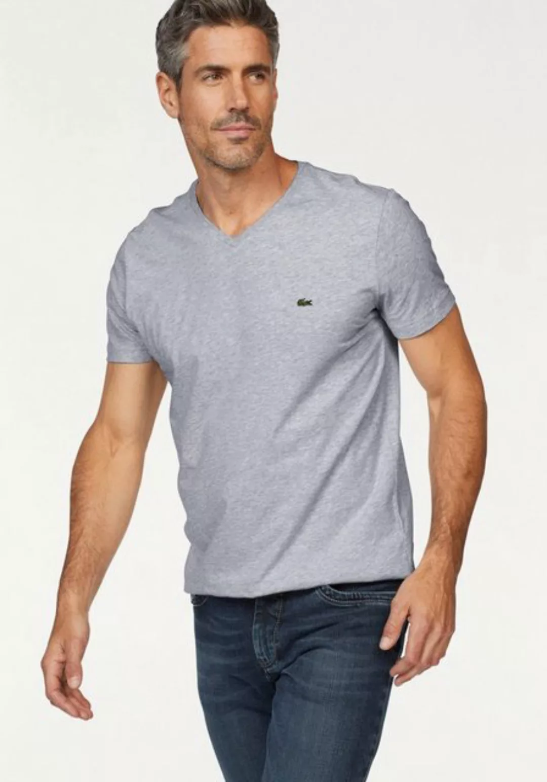 Lacoste T-Shirt V-Neck T-Shirt mit aufgesticktem Krokodillogo günstig online kaufen