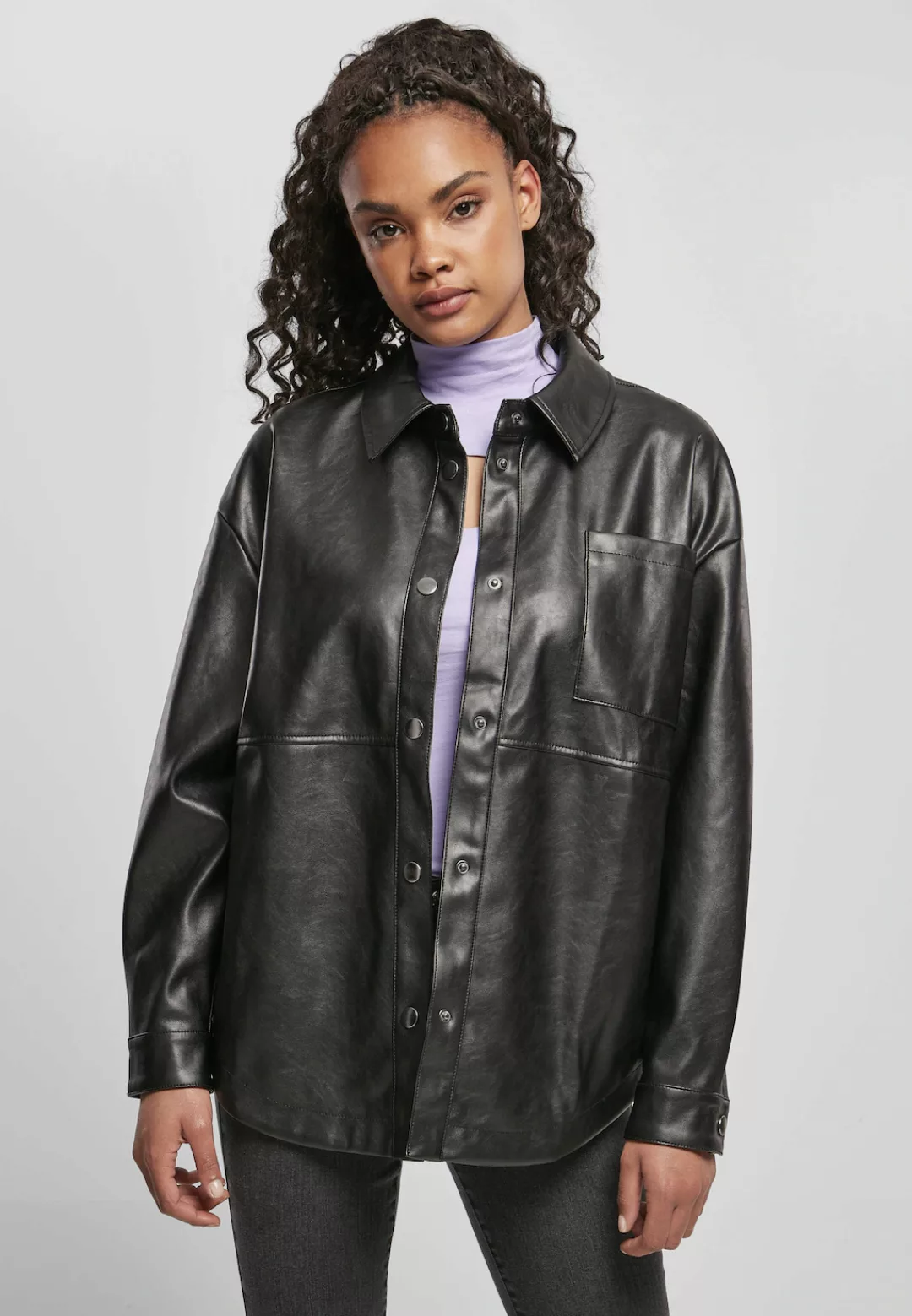 URBAN CLASSICS Hemdbluse Urban Classics Damen Ladies Faux Leather Overshirt günstig online kaufen