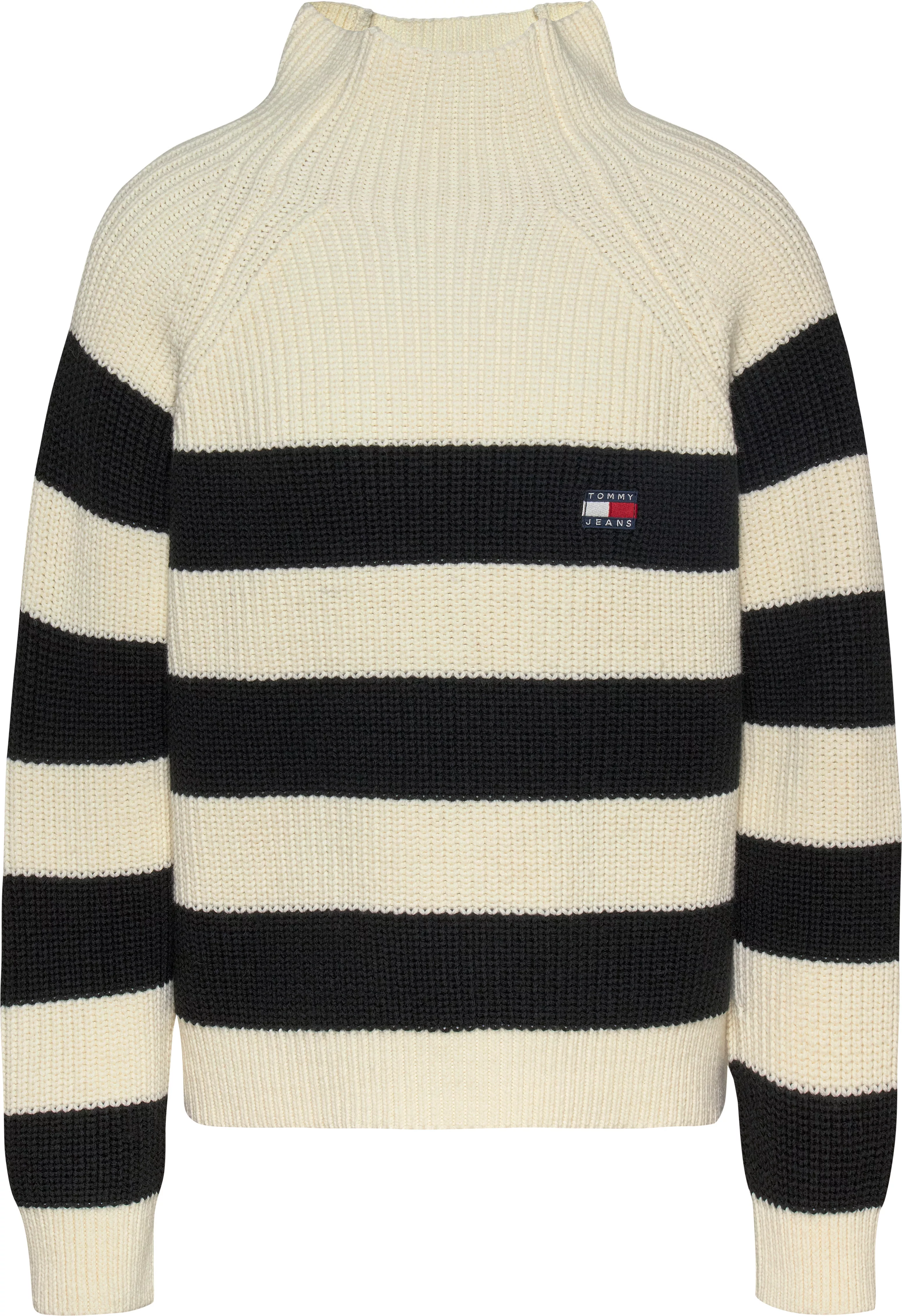 Tommy Jeans Strickpullover TJW STRIPE MOCKNCK BADGE SWEATER mit Perlfangmus günstig online kaufen