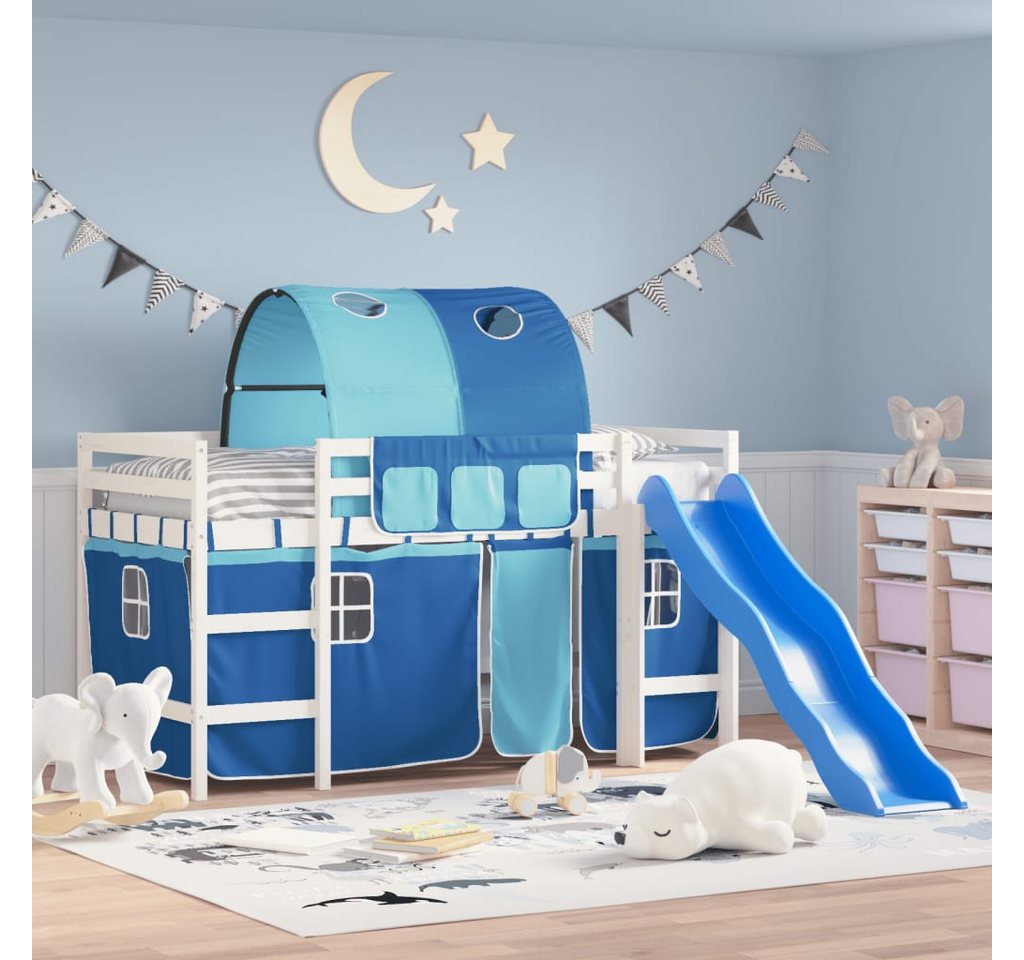 vidaXL Kinderbett Kinderhochbett mit Tunnel Blau 90x190 cm Massivholz Kiefe günstig online kaufen