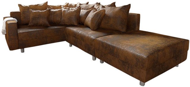 DELIFE Ecksofa Clovis, Braun Antik Optik mit Hocker und Armlehne Ottomane L günstig online kaufen