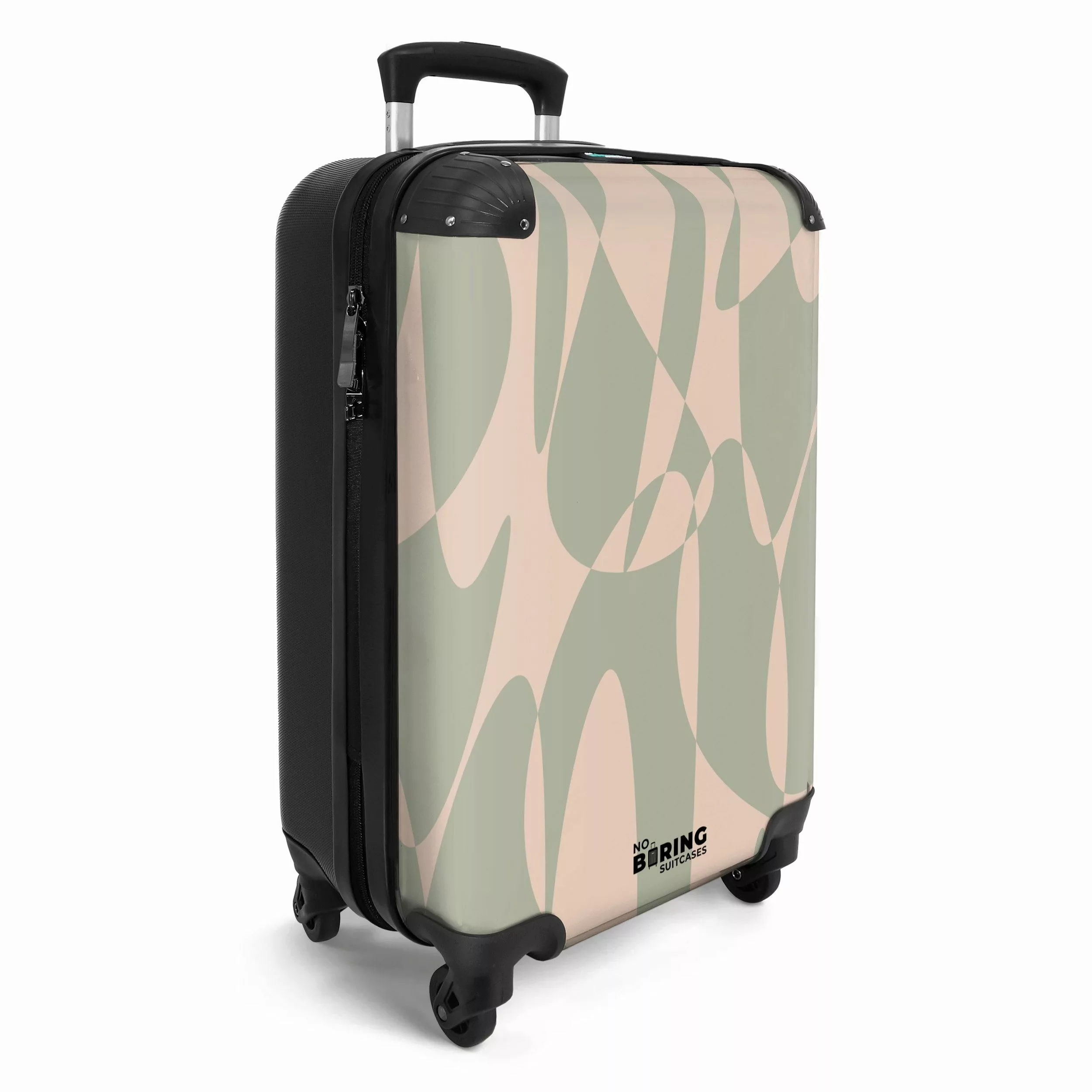 NoBoringSuitcases.com© Hartschalen-Trolley Beige mit grünen abstrakten günstig online kaufen