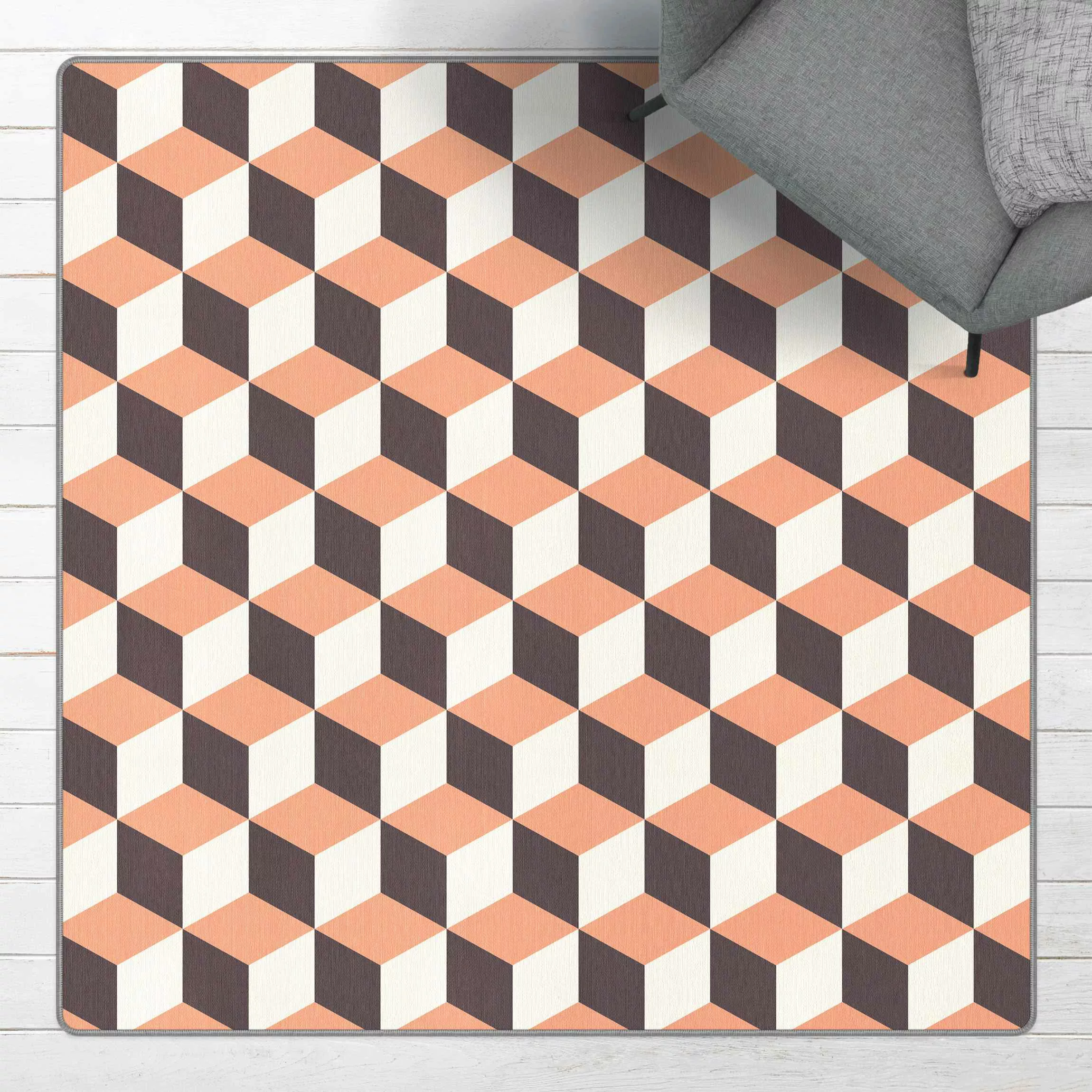 Teppich Geometrischer Fliesenmix Würfel Orange günstig online kaufen
