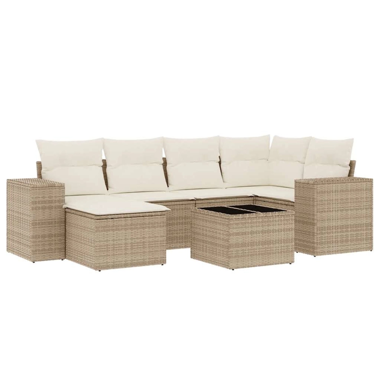 vidaXL 7-Tlg Garten-Sofagarnitur mit Kissen Beige Poly Rattan 3222867 günstig online kaufen
