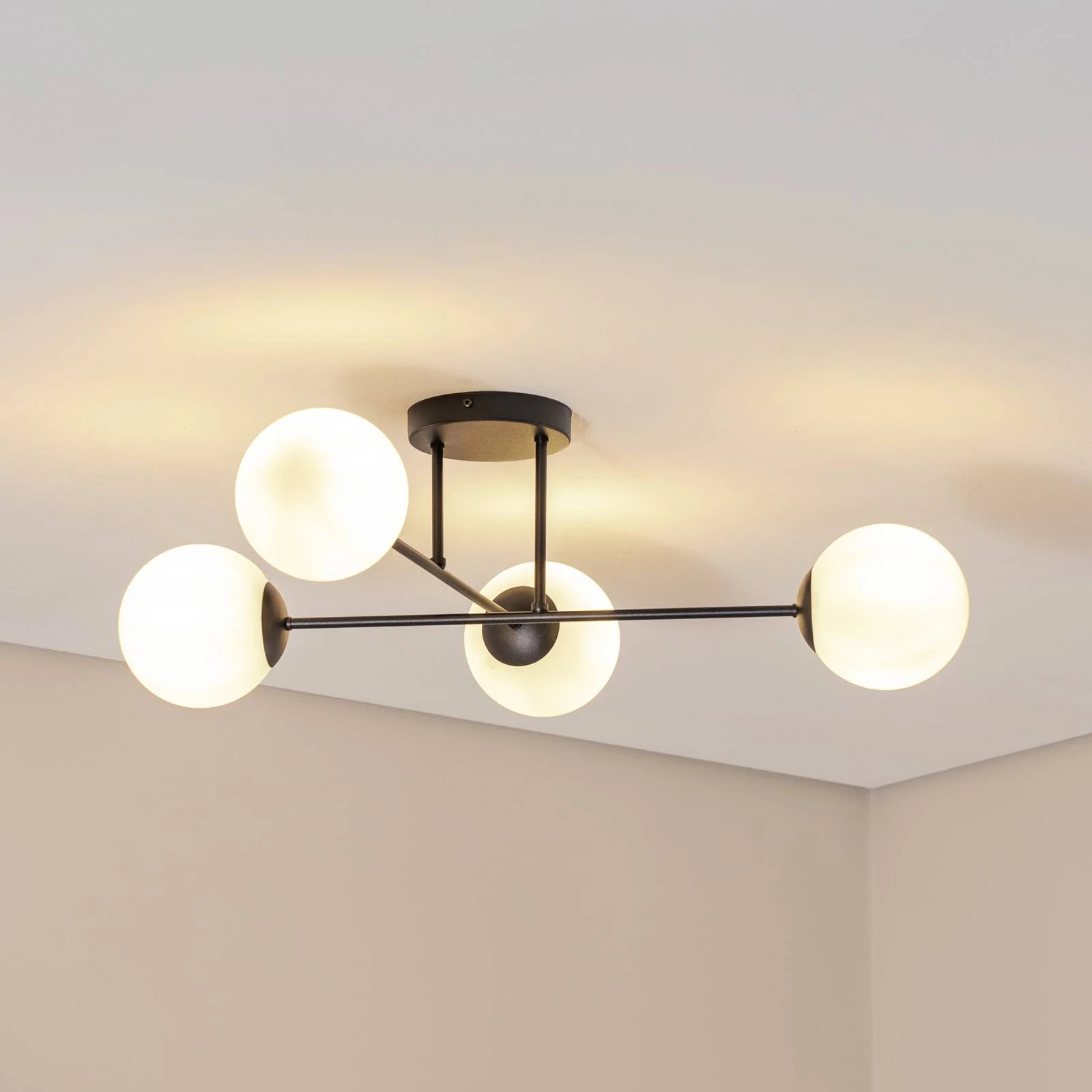 Deckenlampe Glassy, 4-flg., gekreuzt, schwarz/opal günstig online kaufen