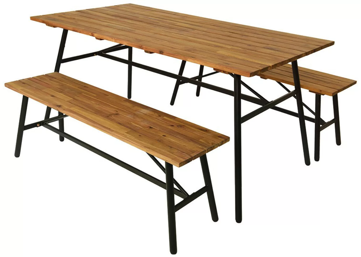 Gartentisch mit 2 Bänken Akazienholz Gartengarnitur Massivholz Gartenmöbel günstig online kaufen