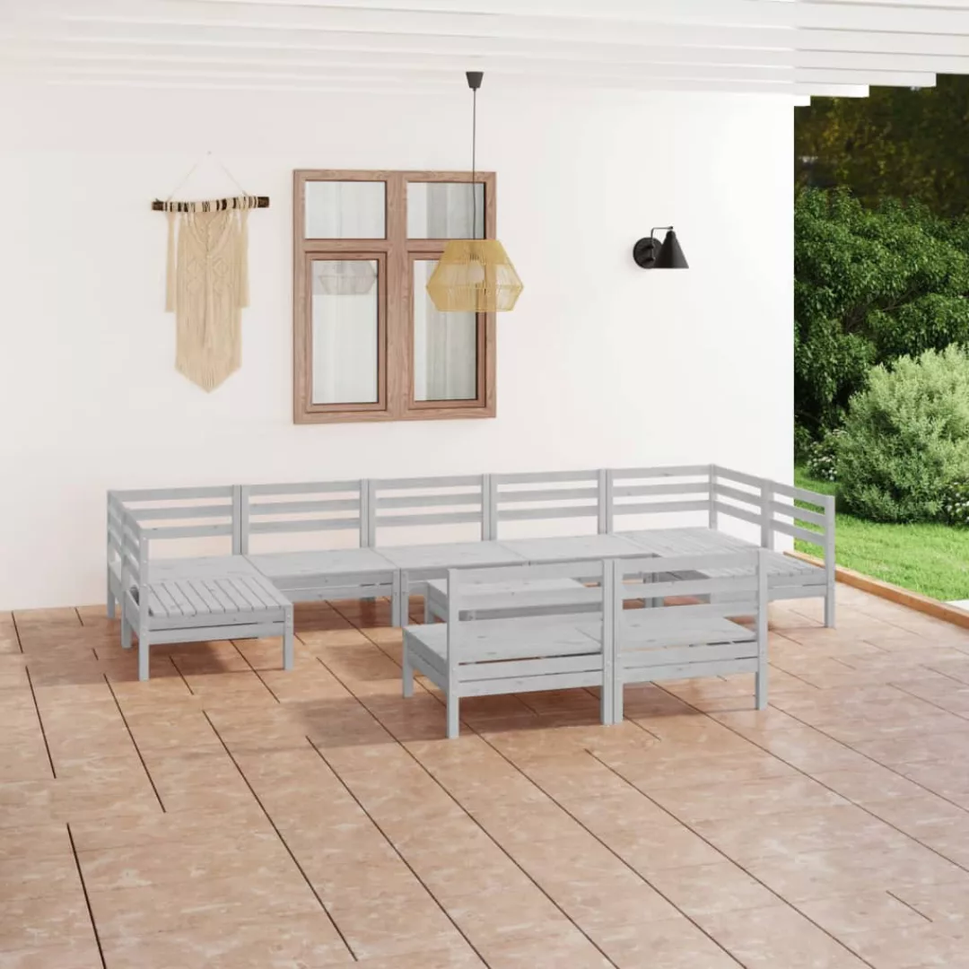 10-tlg. Garten-lounge-set Weiß Massivholz Kiefer günstig online kaufen