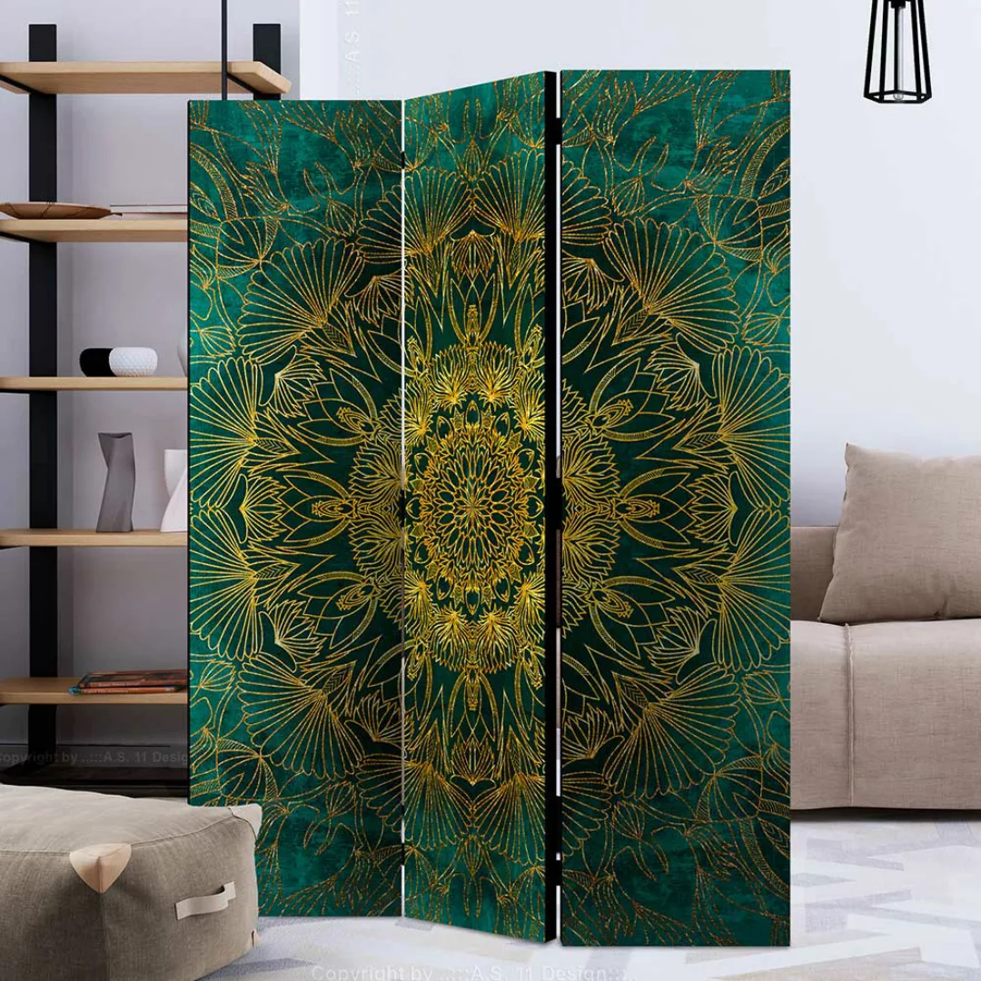 Orientalischer Paravent in Grün und Goldfarben Mandala Motiv günstig online kaufen