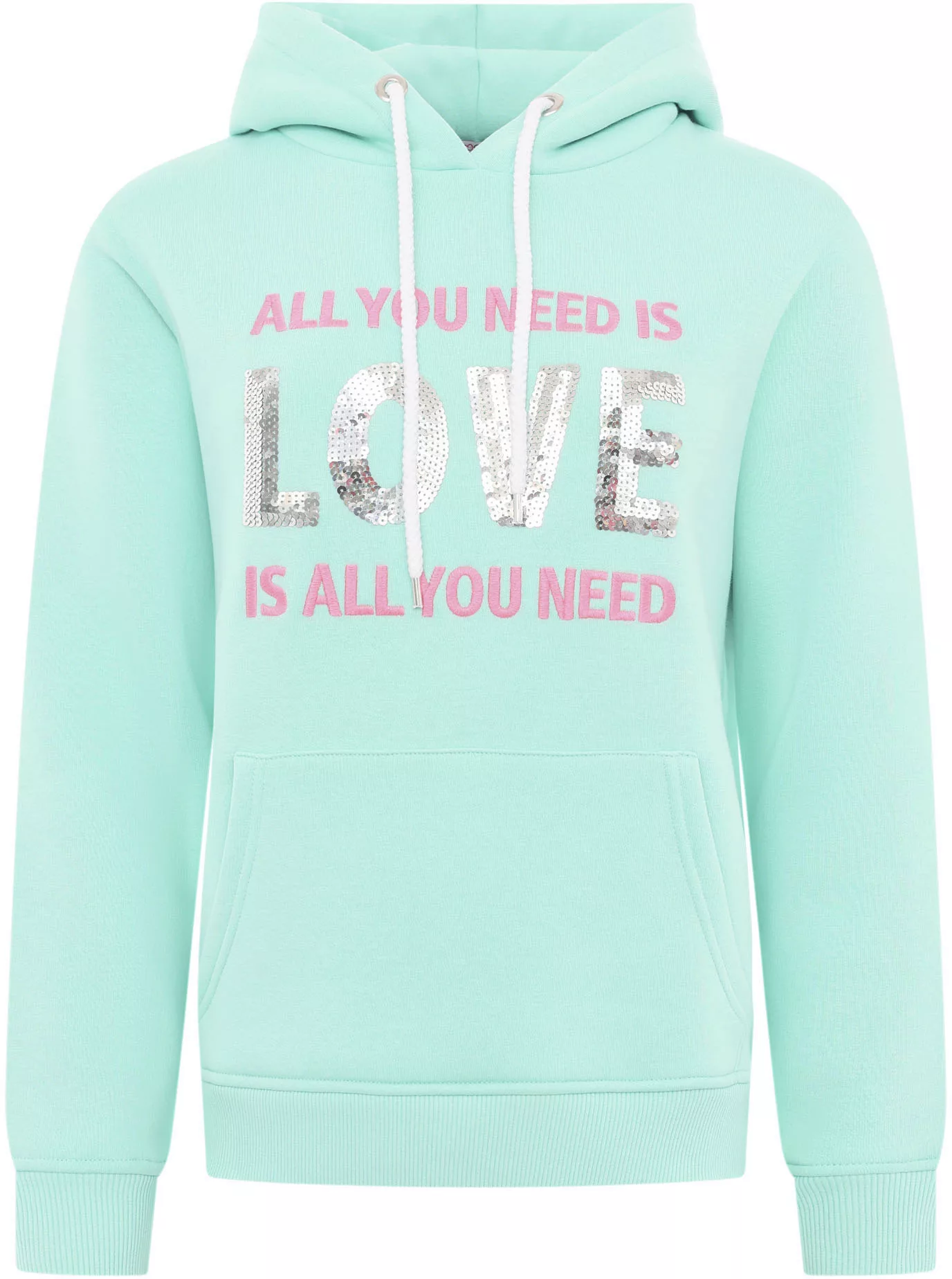 Zwillingsherz Hoodie "Love is all you need ZH" mit Kordel und Pailletten günstig online kaufen