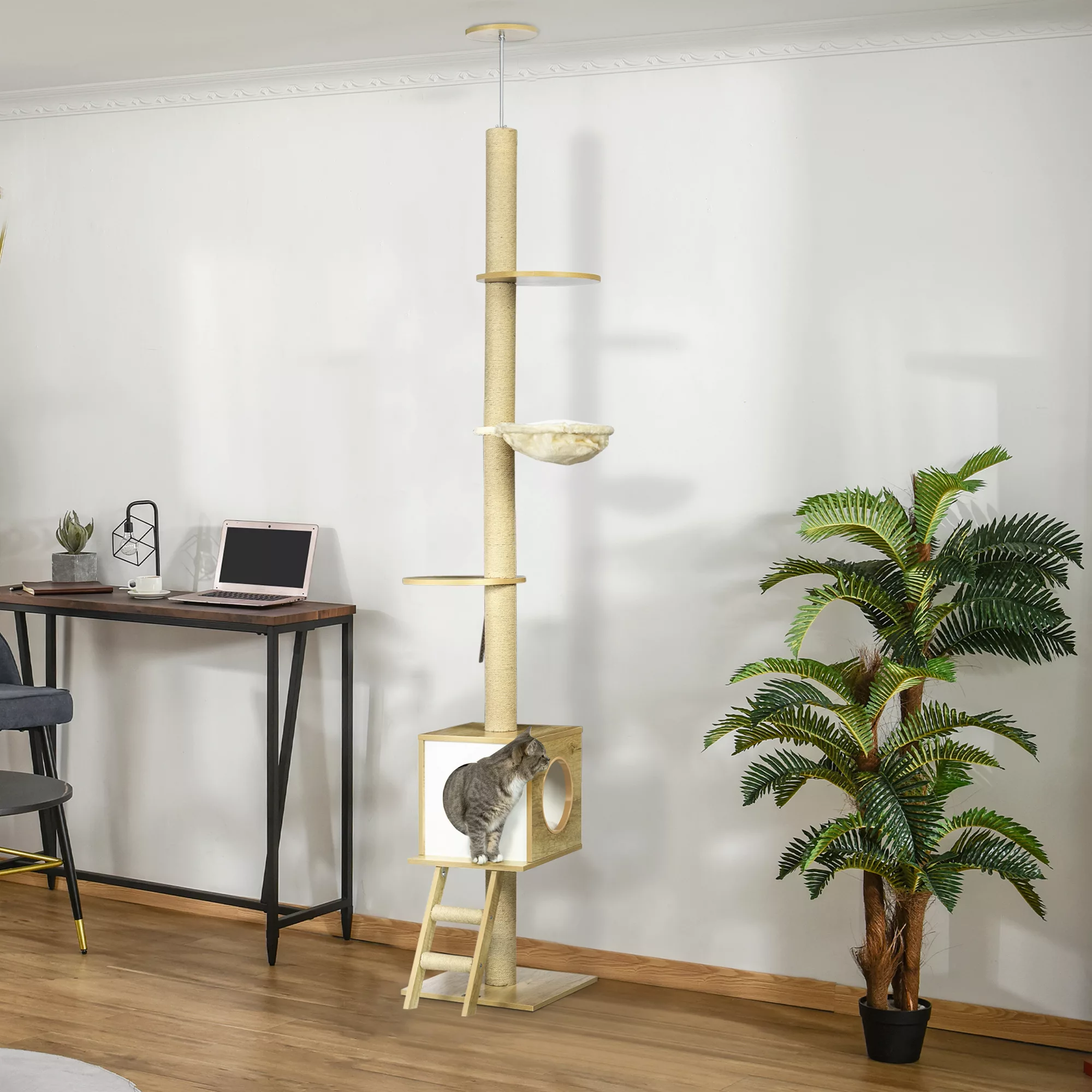 PawHut Kratzbaum deckenhoch 240-260 cm mit Katzenhaus und Hängematte in Hel günstig online kaufen