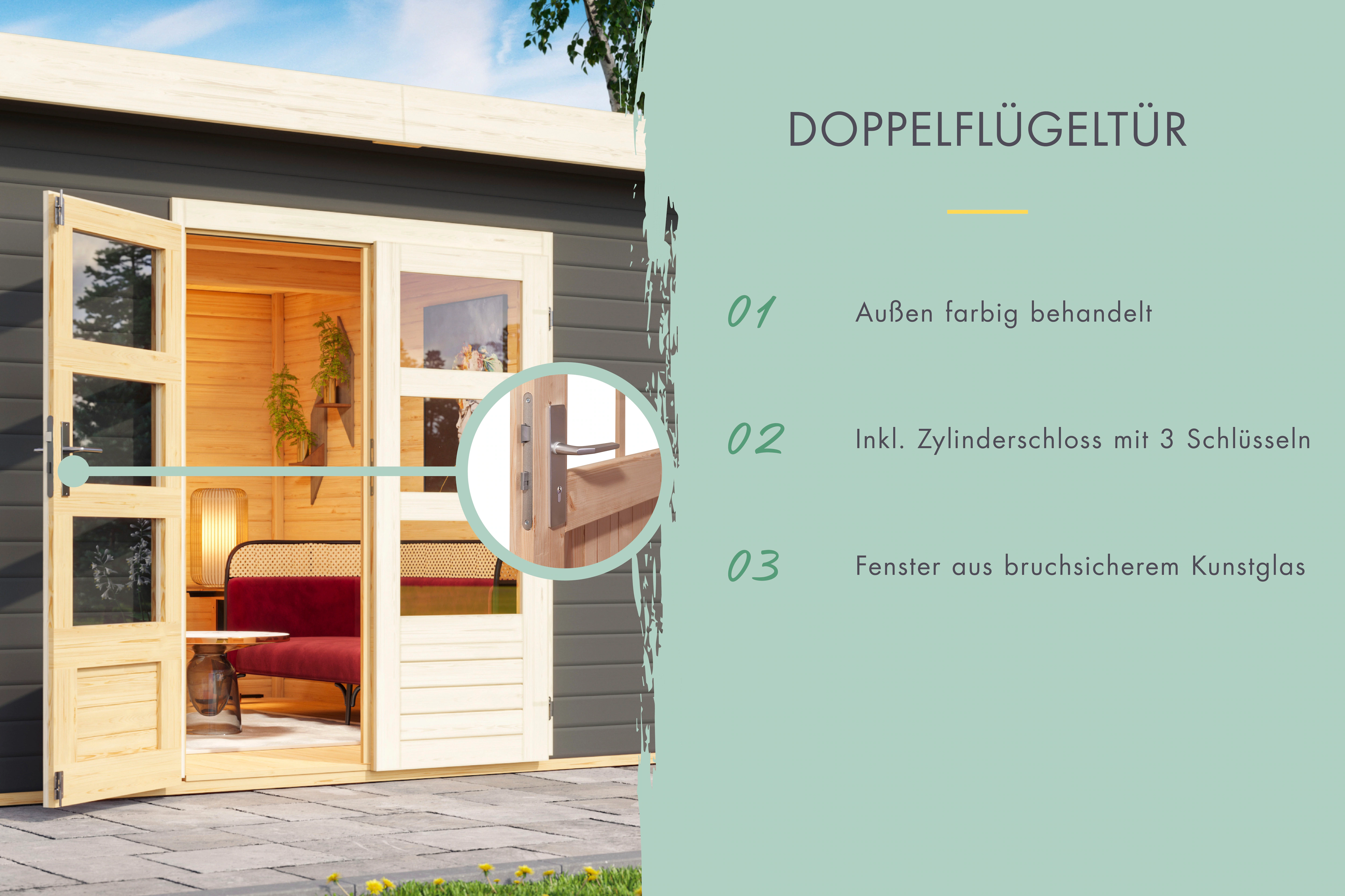 Karibu Gartenhaus ""Ammersee 1" SET mit Anbaudach 2,35 m Breite", naturbela günstig online kaufen