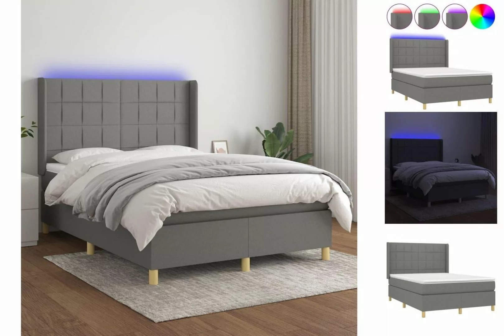 vidaXL Boxspringbett Bett Boxspringbett mit Matratze und LED Stoff (140 x 1 günstig online kaufen