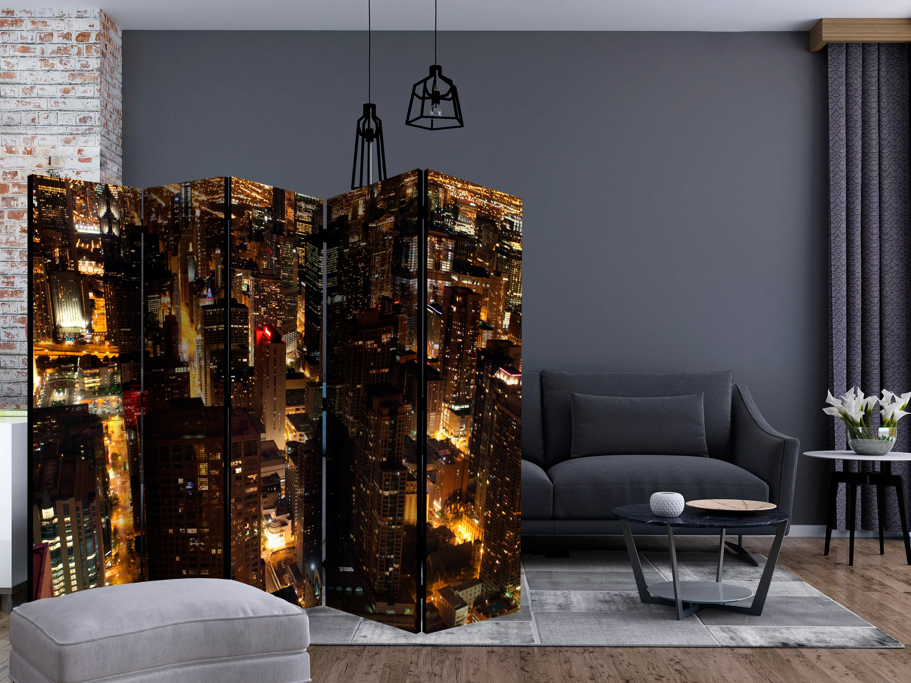 5-teiliges Paravent - City By Night - Chicago, Usa Ii [room Dividers] günstig online kaufen