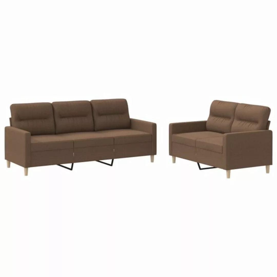 vidaXL Sofa, 2-tlg. Sofagarnitur mit Kissen Braun Stoff günstig online kaufen