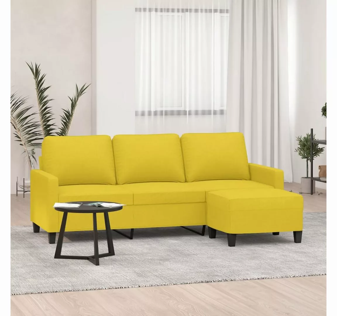 vidaXL Sofa 3-Sitzer-Sofa mit Hocker Stoff, Gelb günstig online kaufen