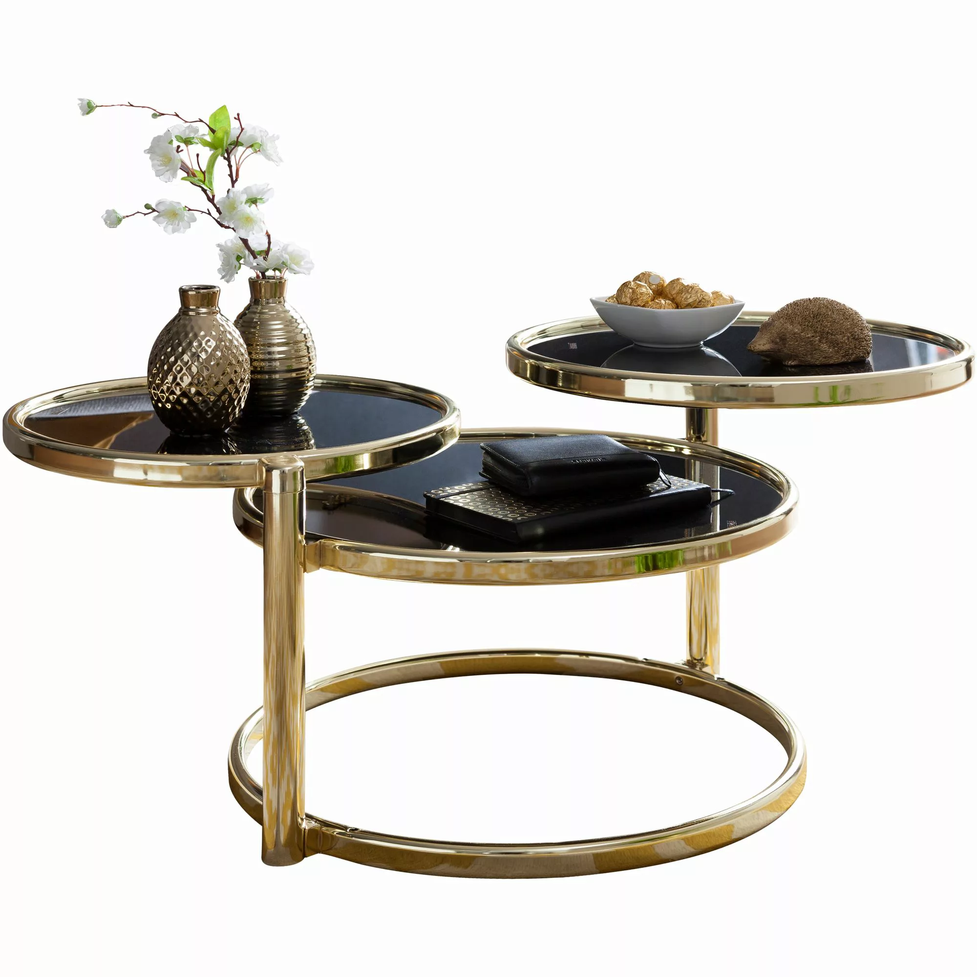 Couchtisch mit 3 Tischplatten Schwarz / Gold 58 x 43 x 58 cm | Beistelltisc günstig online kaufen